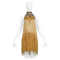 Superbe robe à perles d'inspiration déco or et noir de Bob Mackie, dos découvert