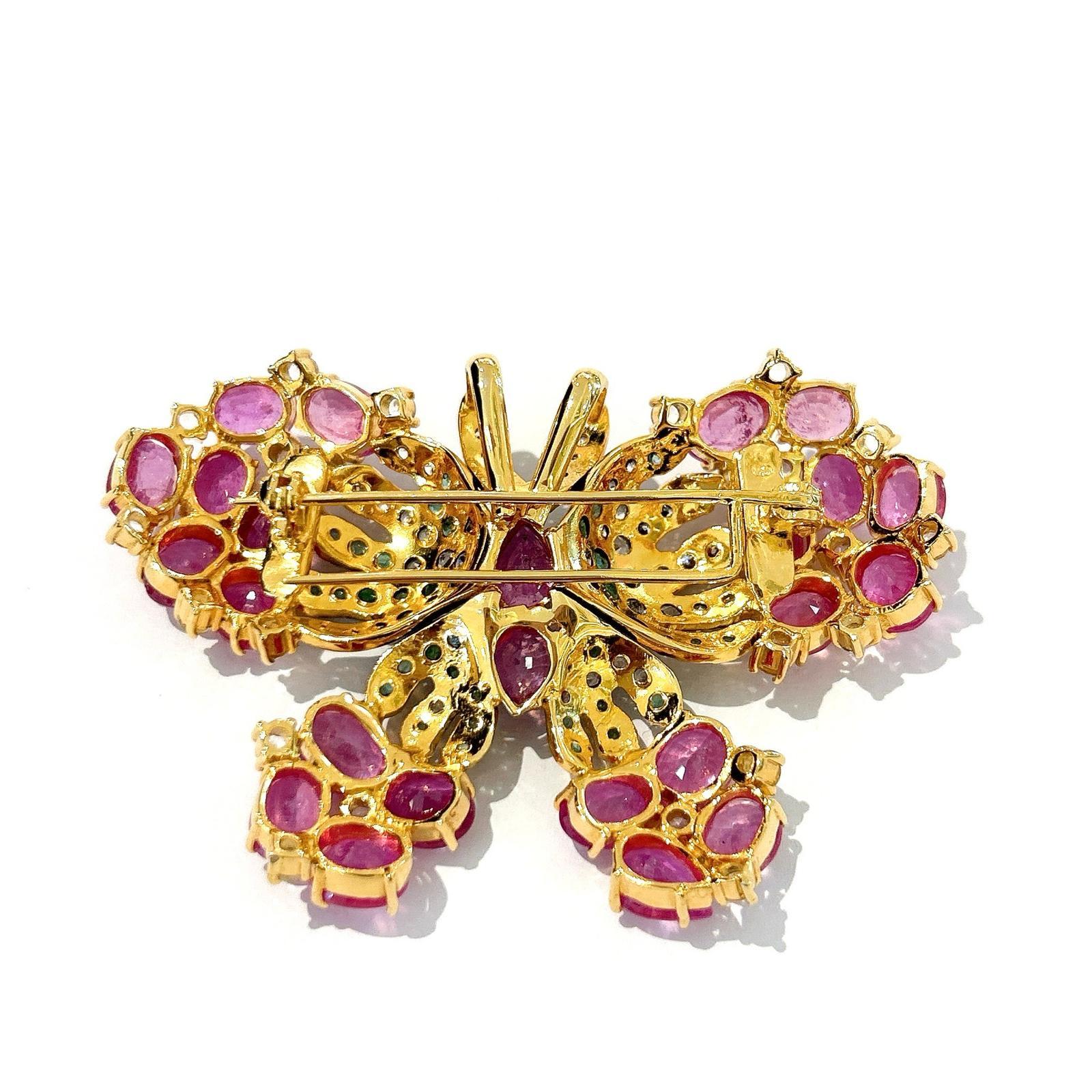 Women's Stunning Bochic “Orient” Multi Sapphires & Ruby Brooch Set In 18K Gold & Silver  For Sale