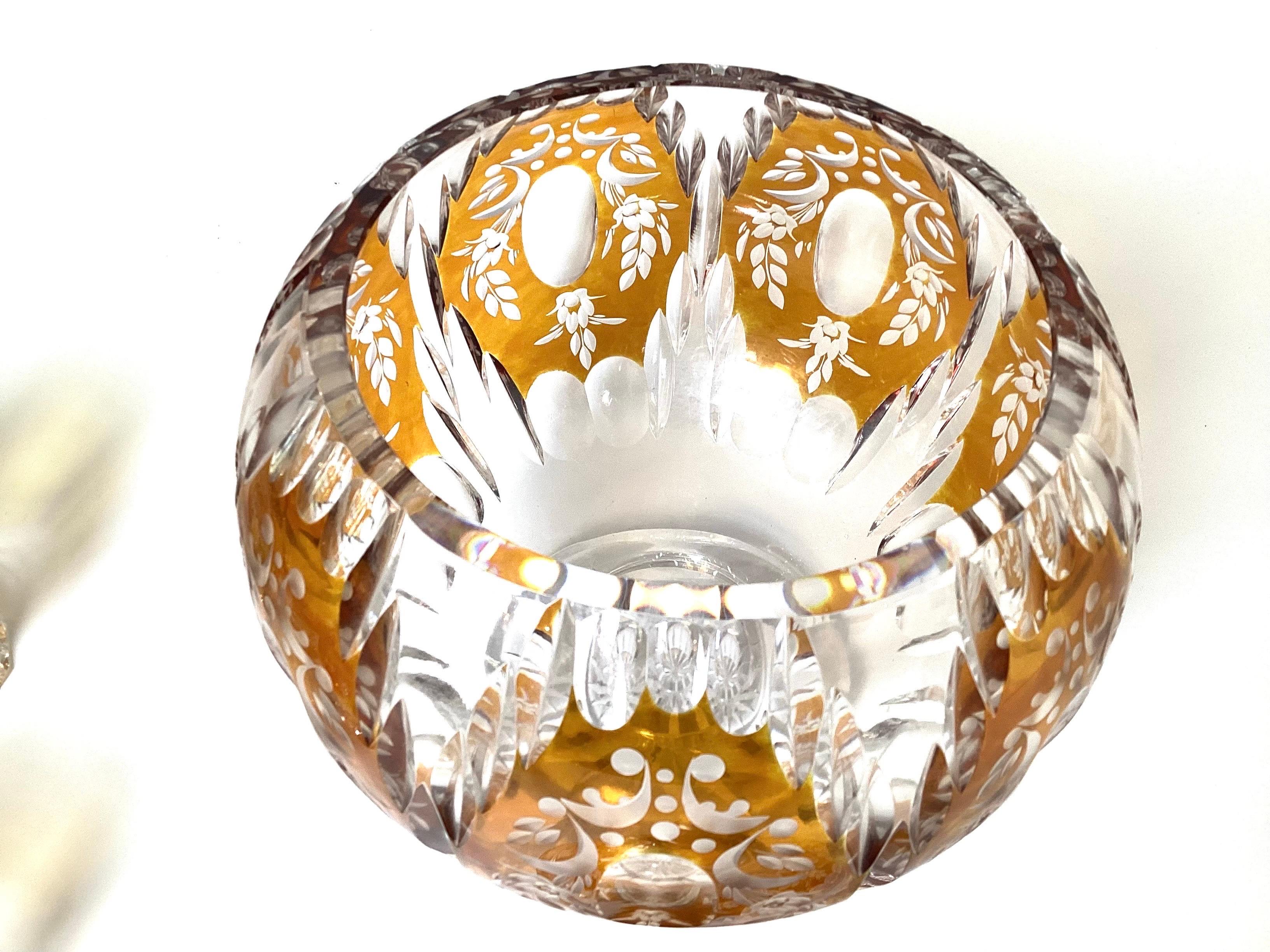 Stunning Bohemian Amber Cut to Clear Glass and Silver Punch Bowl Set In Excellent Condition For Sale In Lambertville, NJ