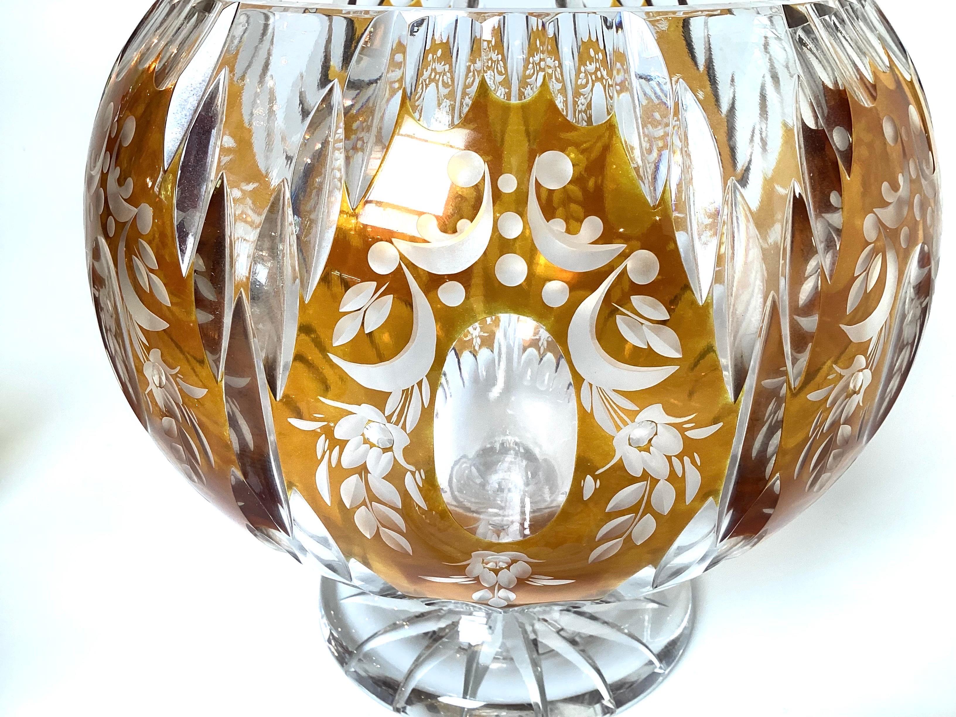 20th Century Stunning Bohemian Amber Cut to Clear Glass and Silver Punch Bowl Set For Sale