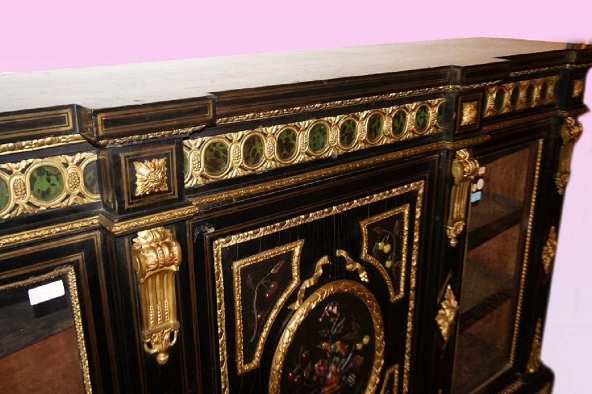 Louis XVI Stunning Boulle Sideboard with Bronzes and Hard Stones from the 1800s For Sale