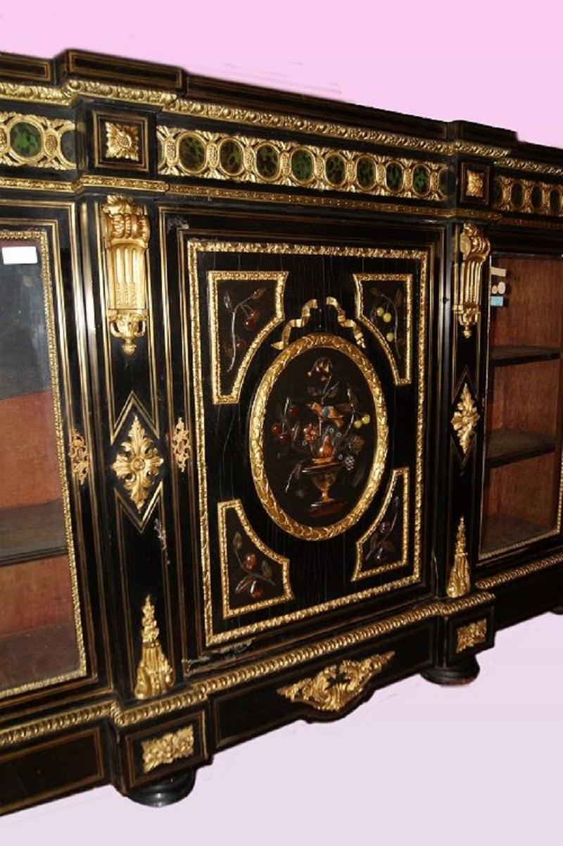 French Stunning Boulle Sideboard with Bronzes and Hard Stones from the 1800s For Sale