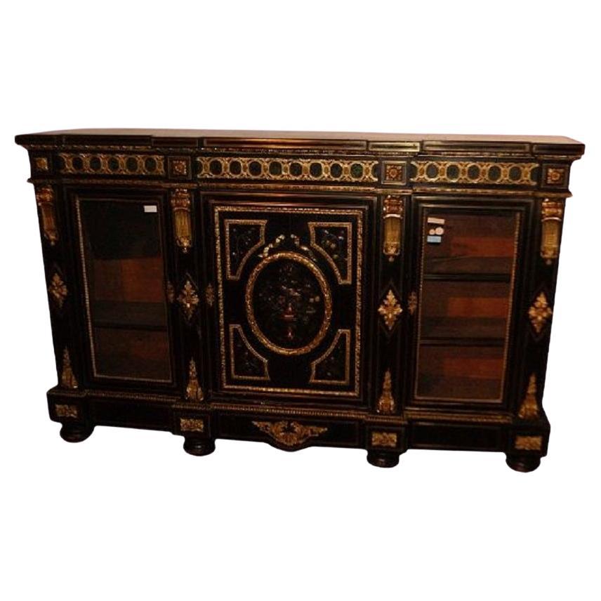 Stunning Boulle Sideboard with Bronzes and Hard Stones from the 1800s For Sale