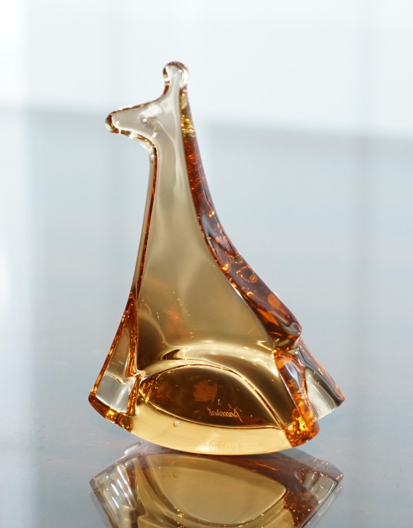 Contemporary Stunning Brand New Baccarat Crystal Rocking Giraffe Animal in Burn Orange Color