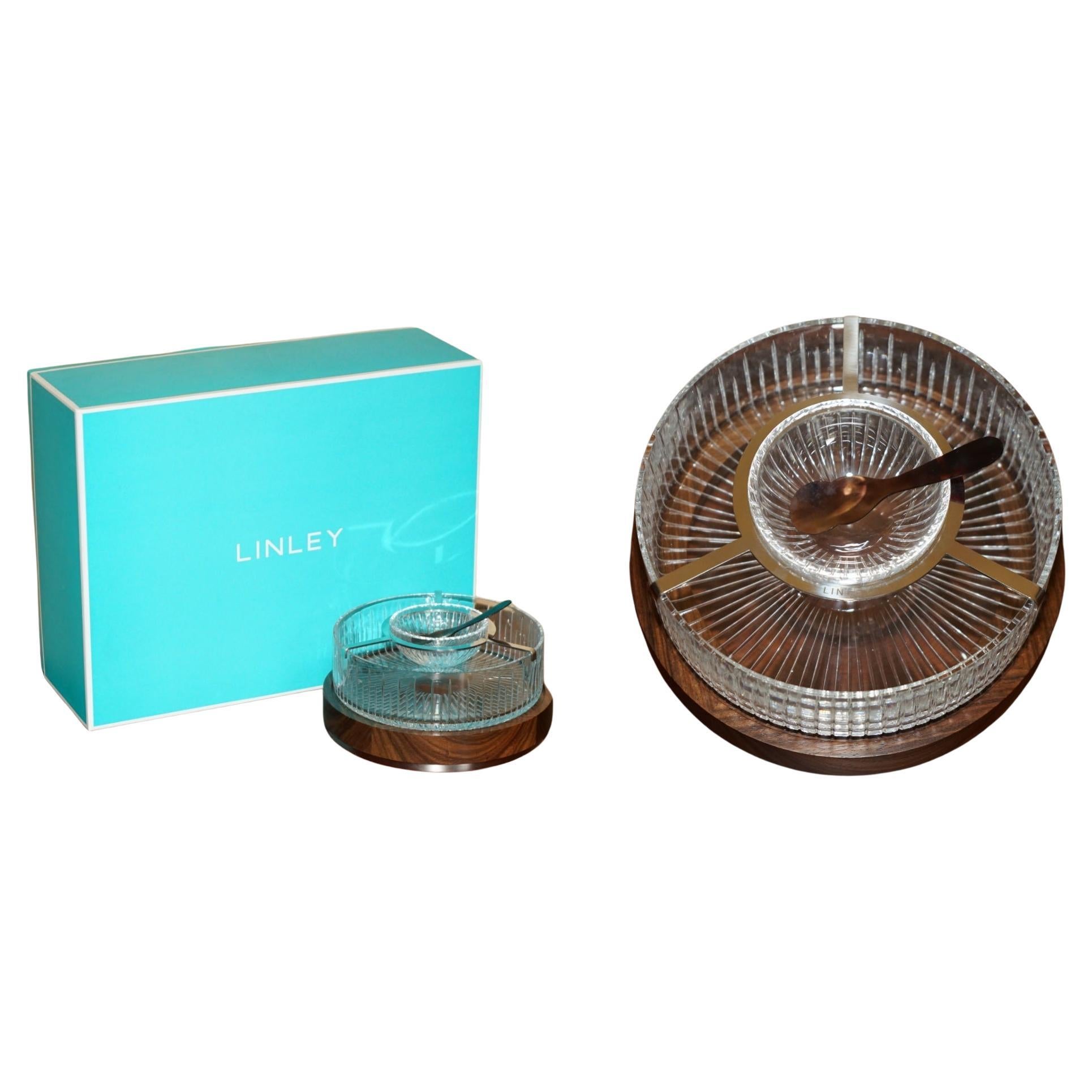 STUNNING BRAND NEW IN THE BOX ViSCOUNT DAVID LINLEY CUT GLASS CRYSTAL CAVIAR SET im Angebot