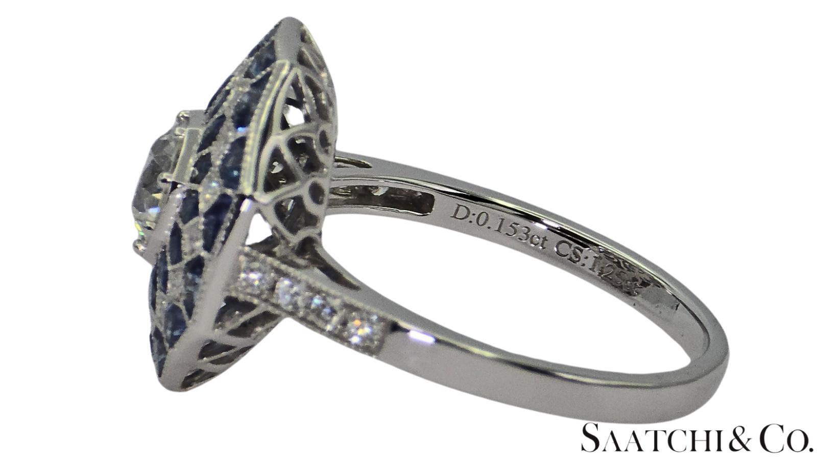Stupendo anello nuovo di zecca in platino 950 con diamante naturale VVS e zaffiro blu: Anello in vendita 4