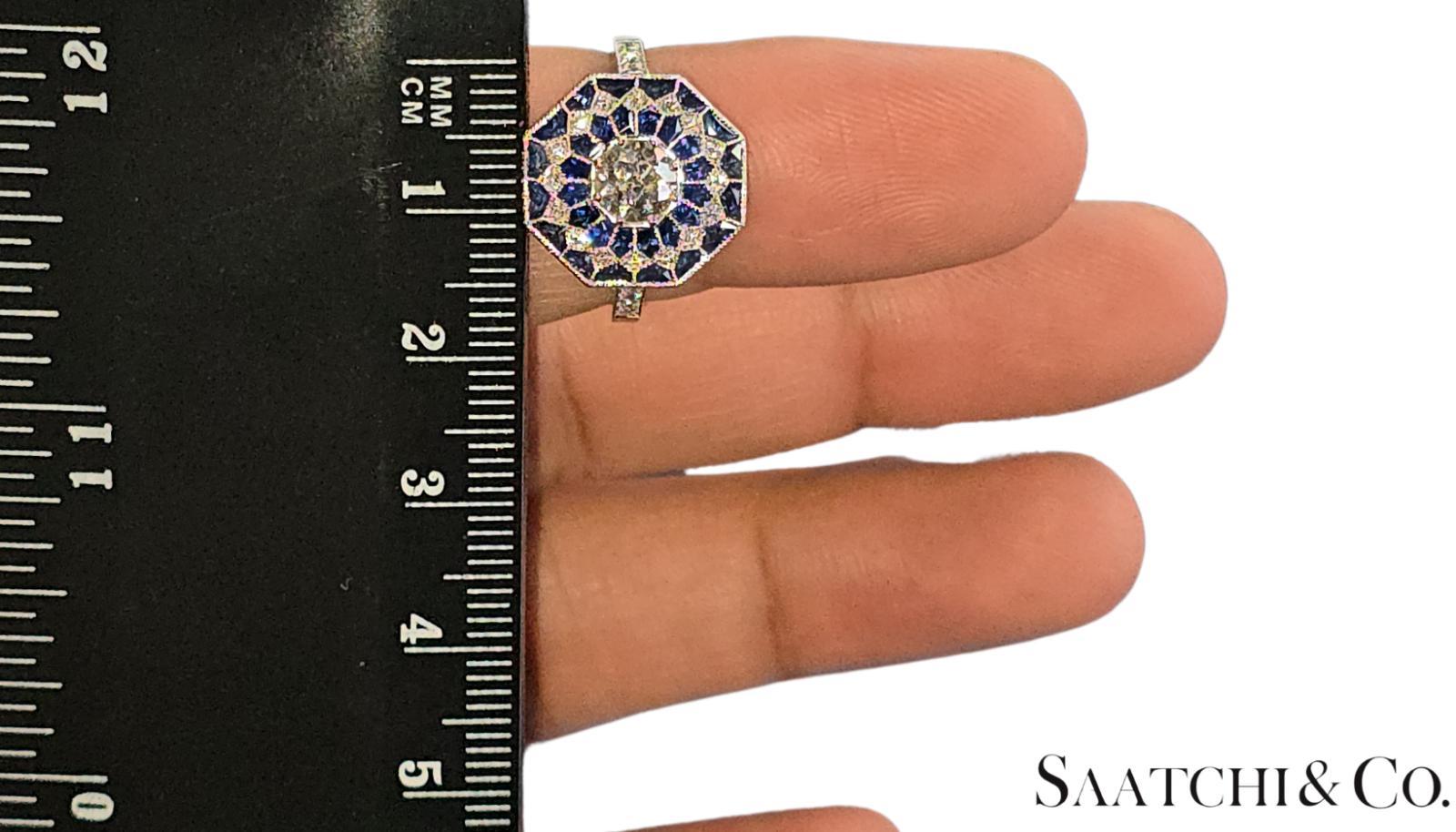 Stupendo anello nuovo di zecca in platino 950 con diamante naturale VVS e zaffiro blu: Anello in vendita 6