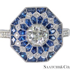 Stunning Brand New Platinum 950 Natural VVS Diamond & Blue Sapphire: Ring