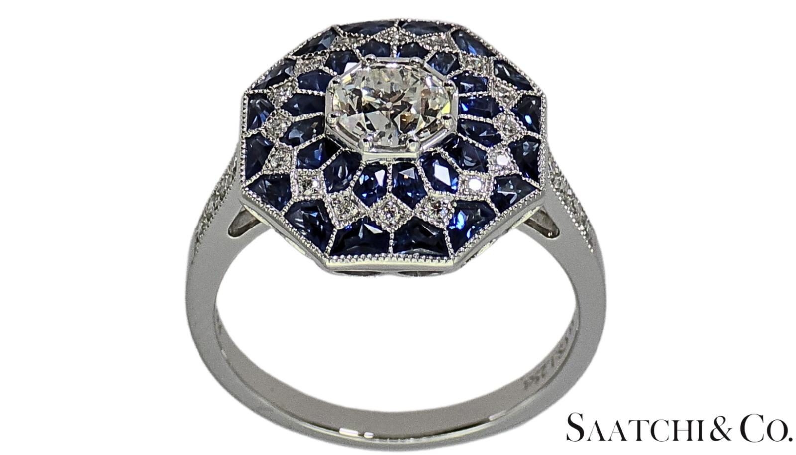 Stupendo anello nuovo di zecca in platino 950 con diamante naturale VVS e zaffiro blu: Anello In condizioni Nuovo in vendita a New York, NY