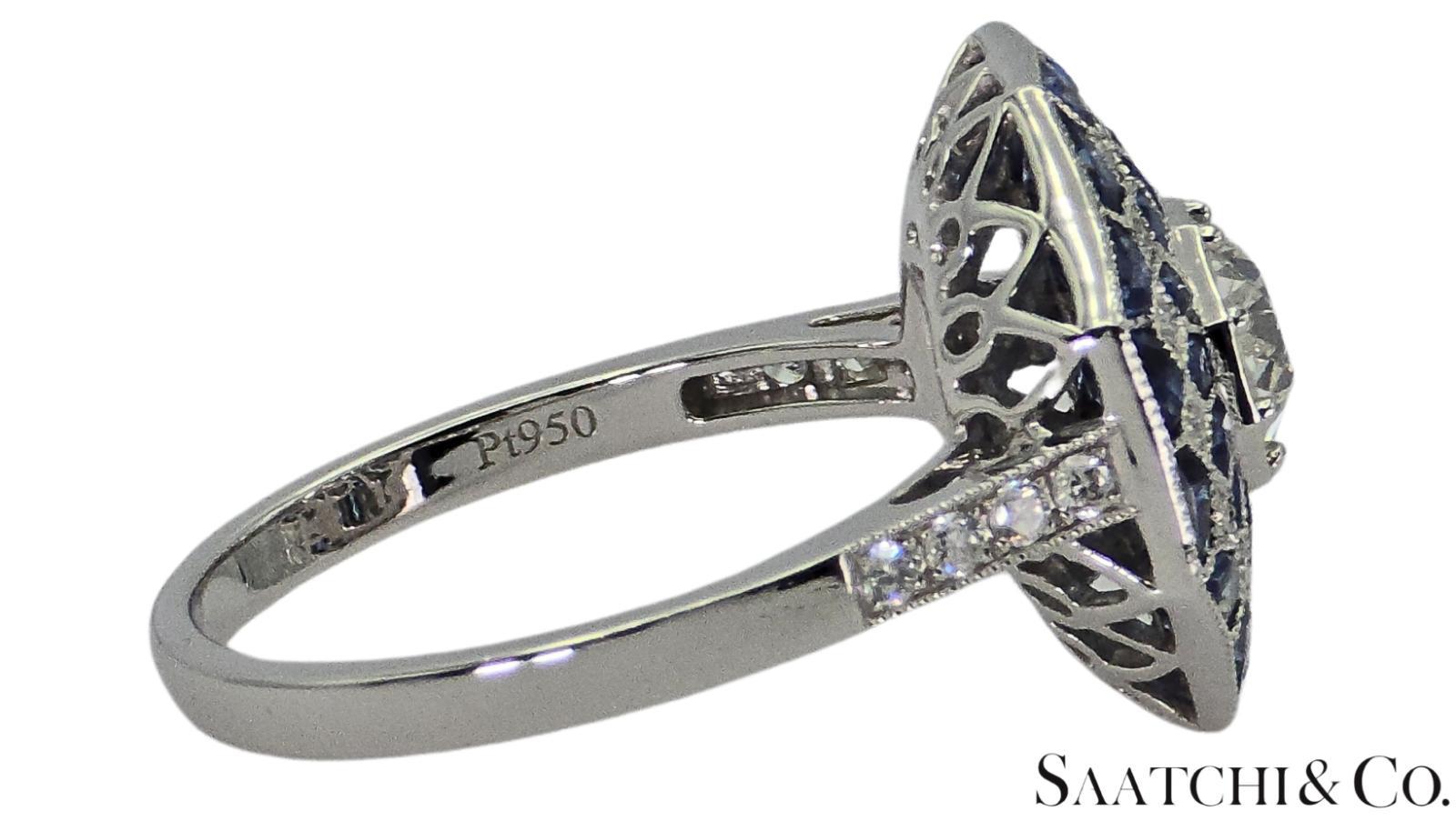 Stupendo anello nuovo di zecca in platino 950 con diamante naturale VVS e zaffiro blu: Anello in vendita 3