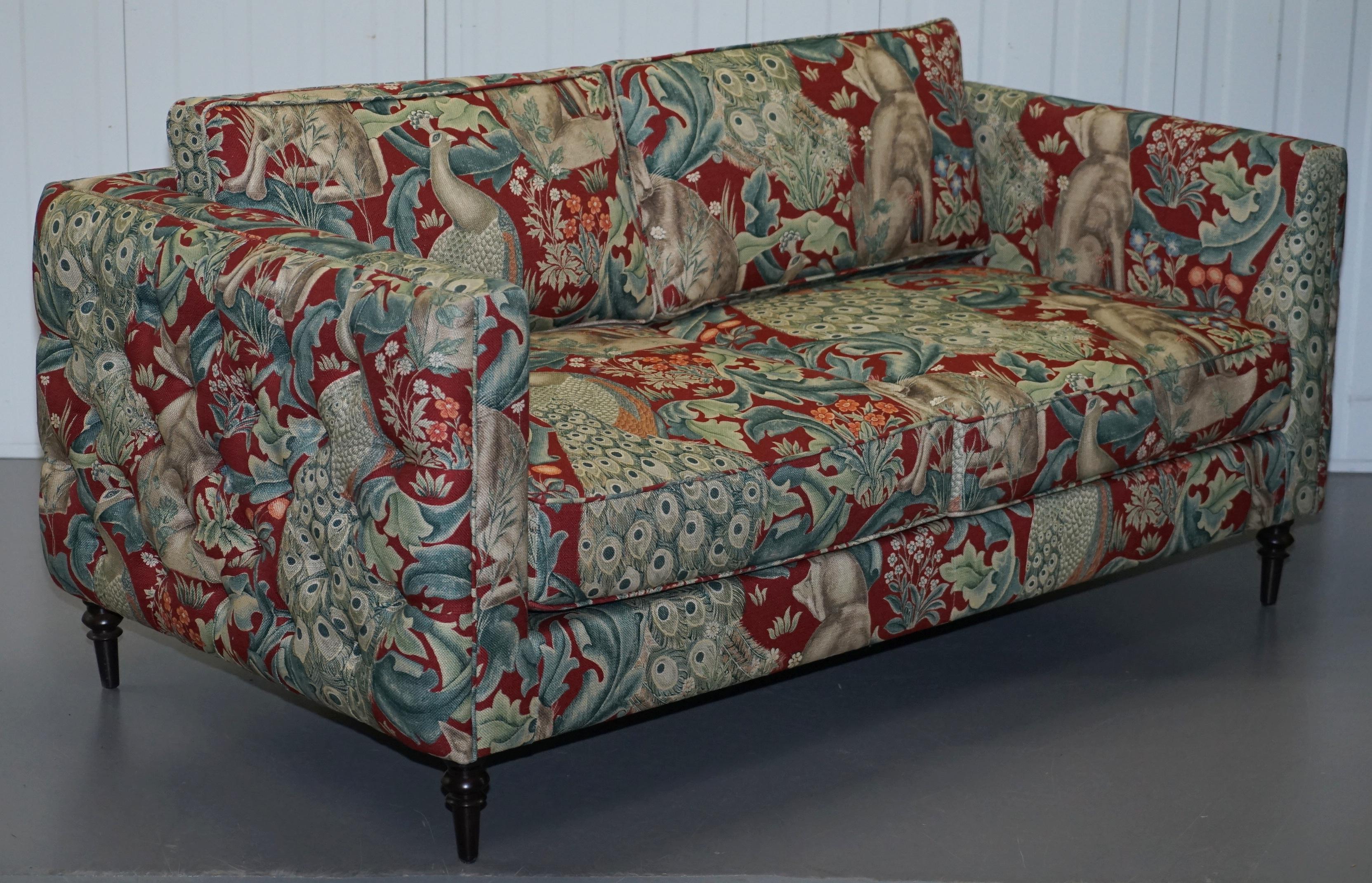 We are delighted to this absolutely stunning brand new William Morris forest Linen upholstered Chesterfield tufted sofa

This is without a doubt my absolutely favourite Morris fabric, it’s based on the original tapestry made in 1887 and is current