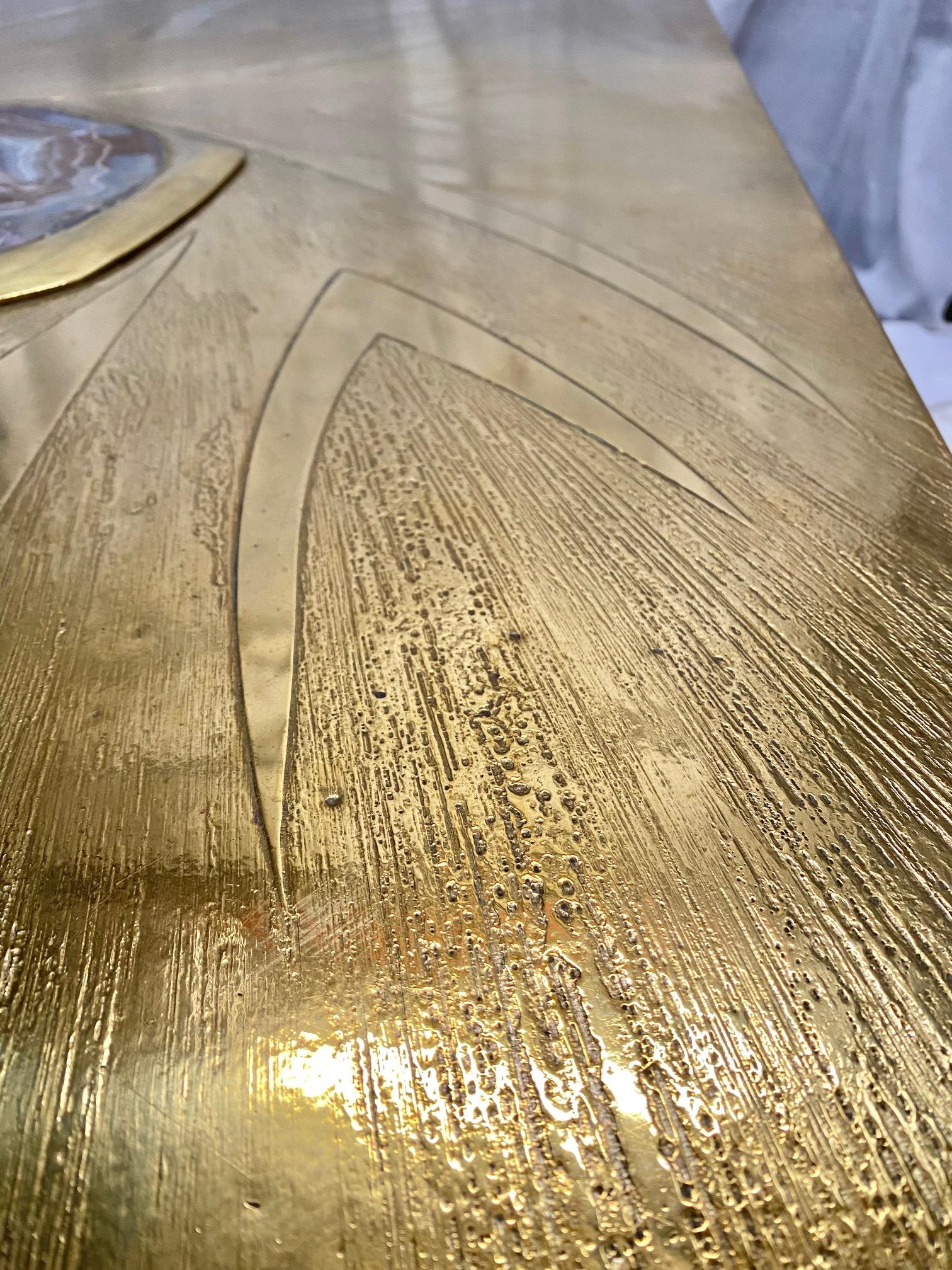 Stunning Brass Acid Etched Coffee Table by Willy Daro For Sale 9