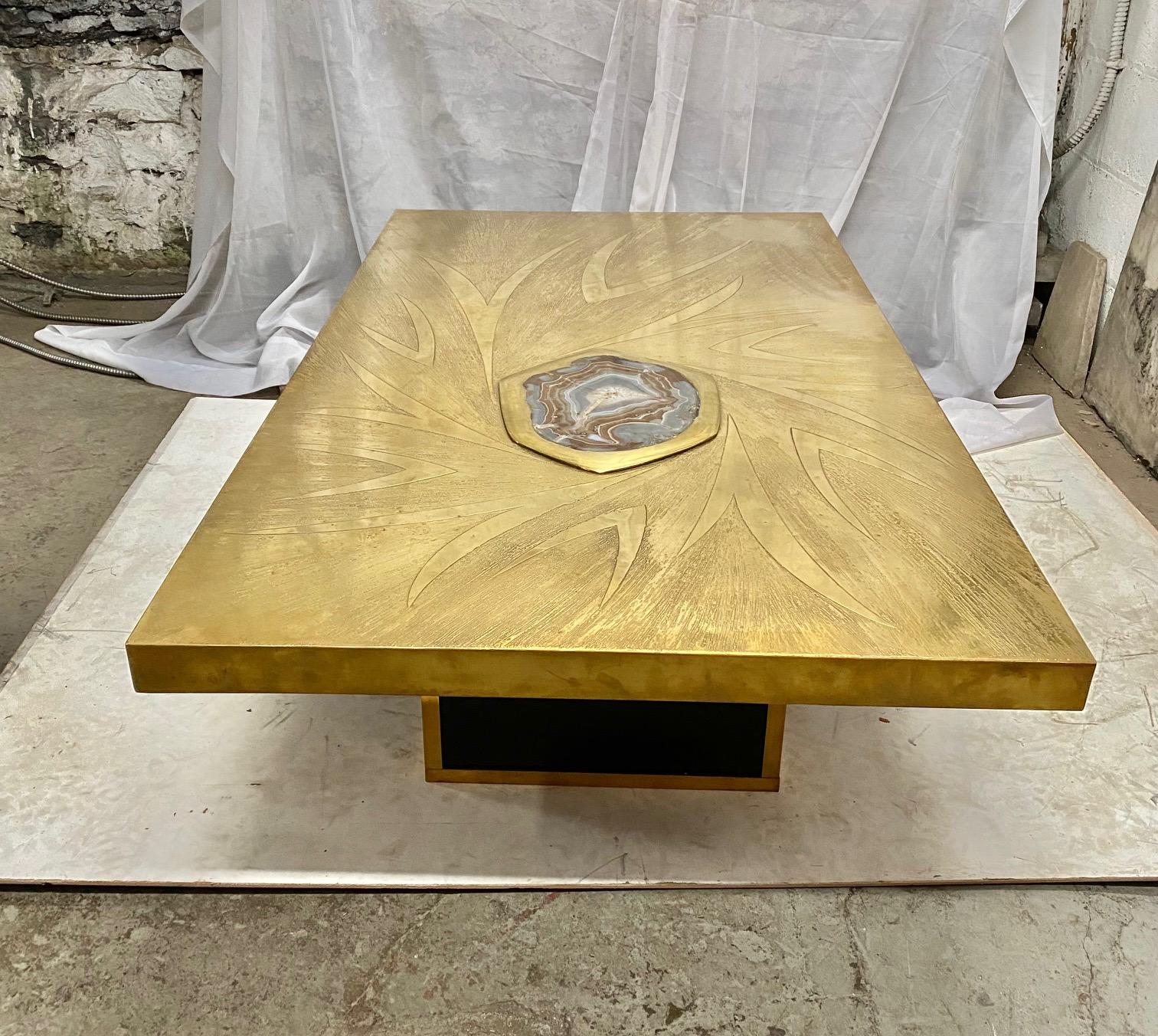 Stunning Brass Acid Etched Coffee Table by Willy Daro For Sale 1