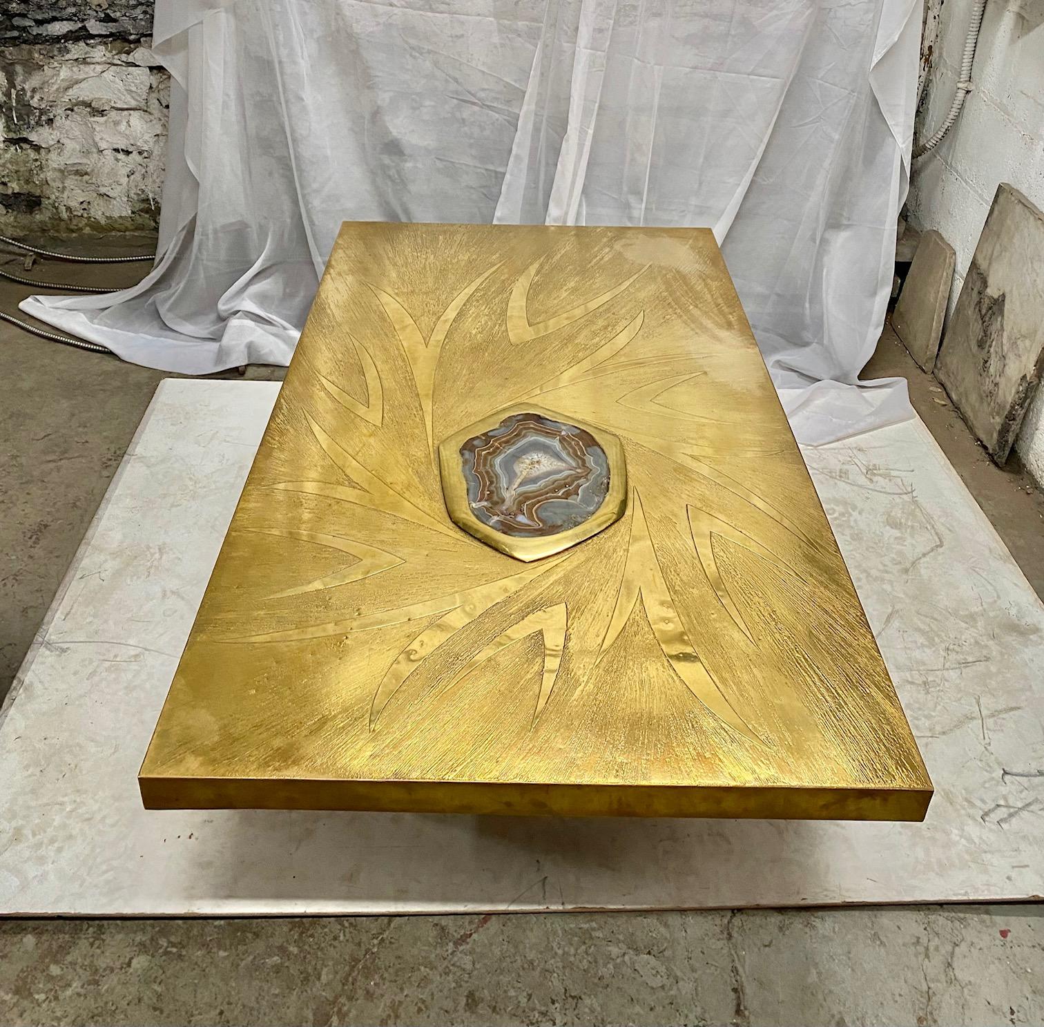 Stunning Brass Acid Etched Coffee Table by Willy Daro For Sale 2