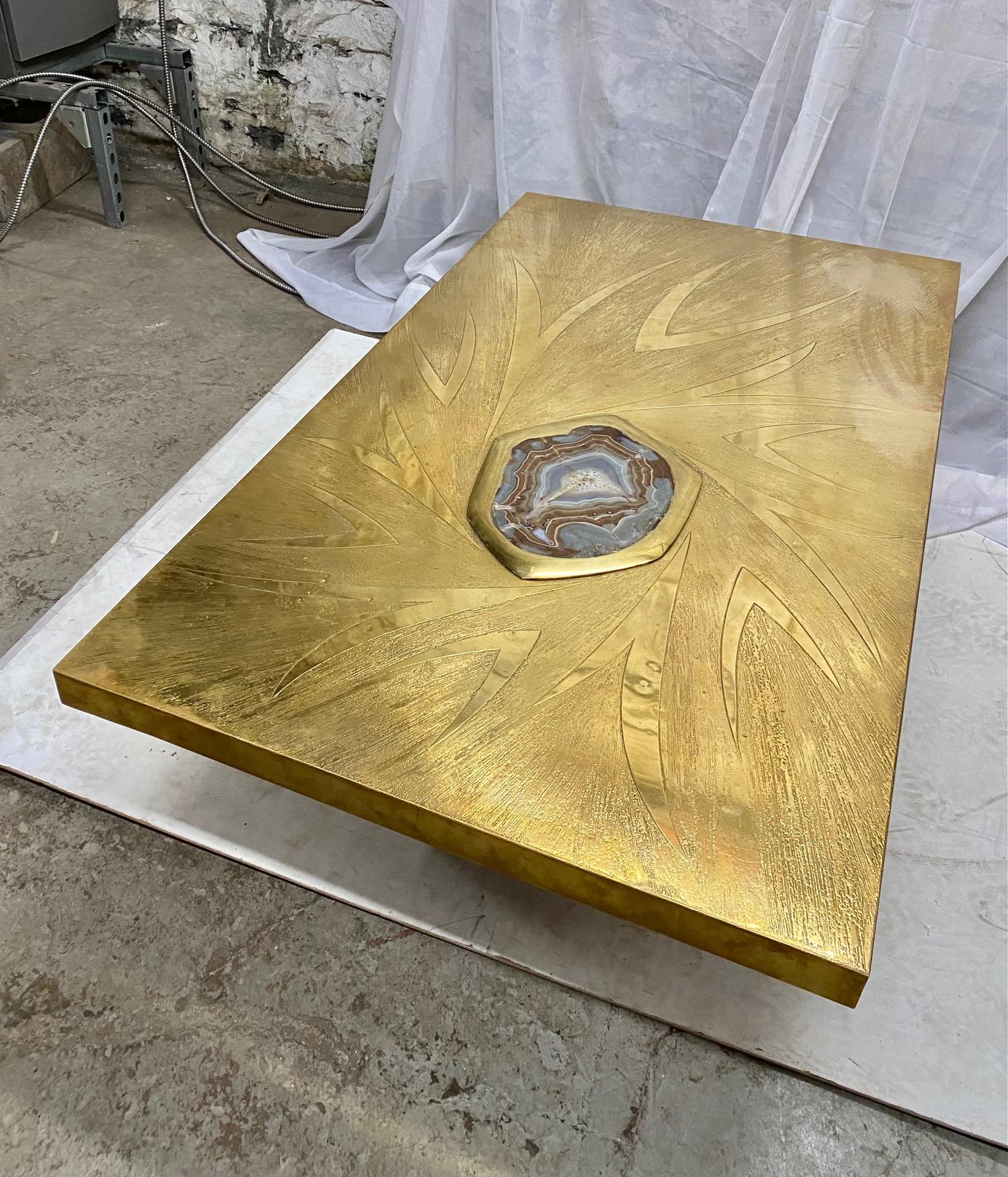 Stunning Brass Acid Etched Coffee Table by Willy Daro For Sale 3