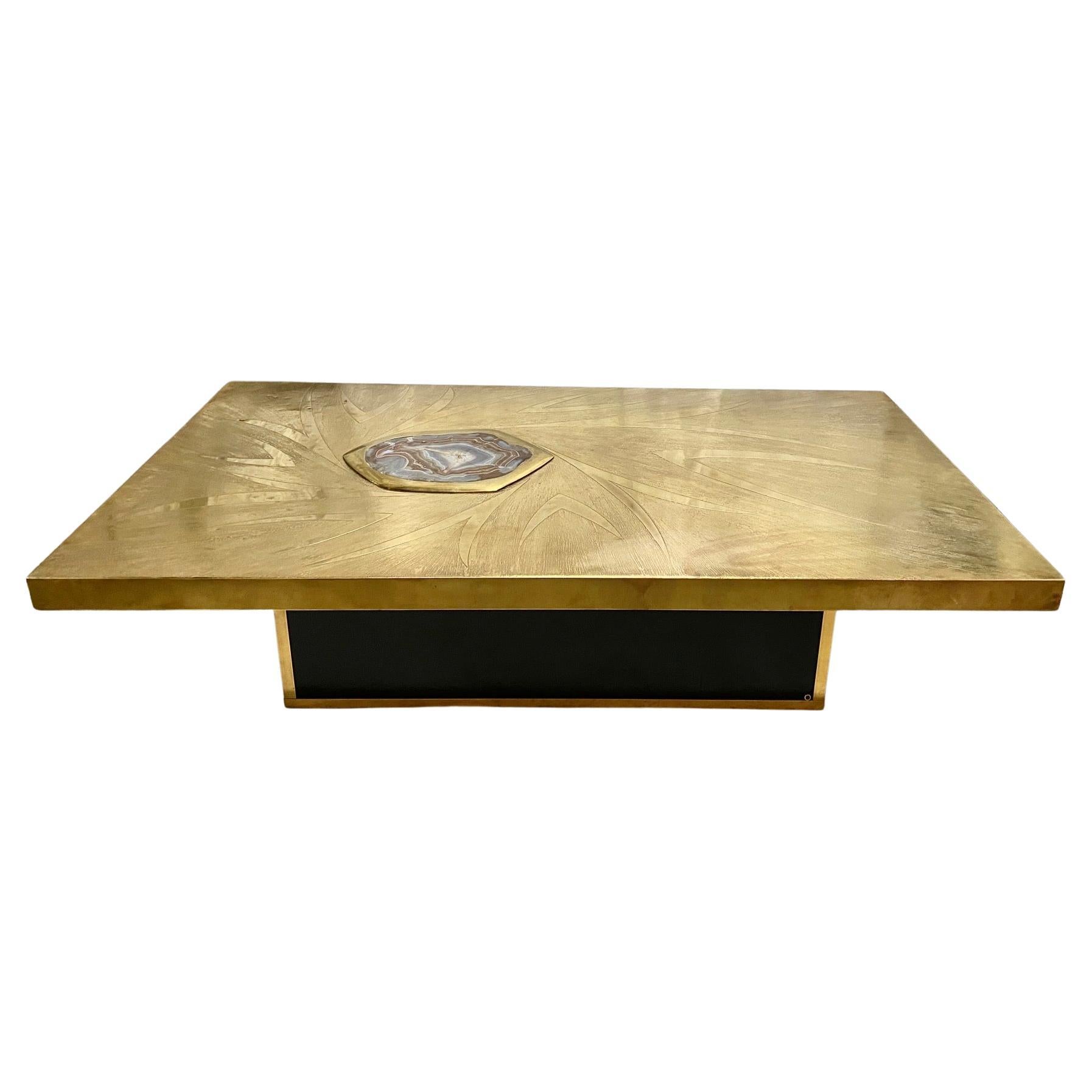 Stunning Brass Acid Etched Coffee Table by Willy Daro For Sale