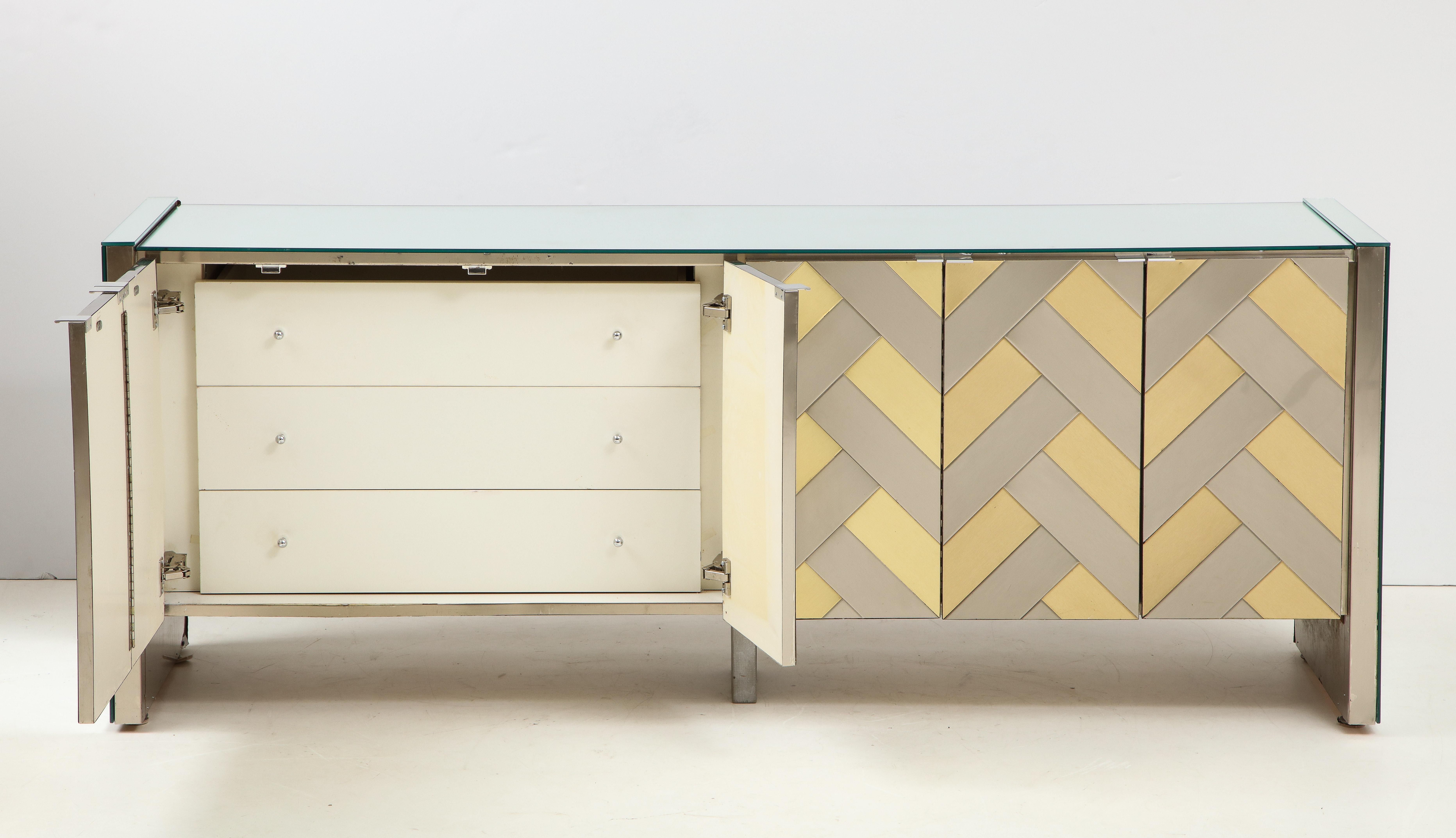 American Stunning Brass and Chrome Chevron Cabinet by Ello  