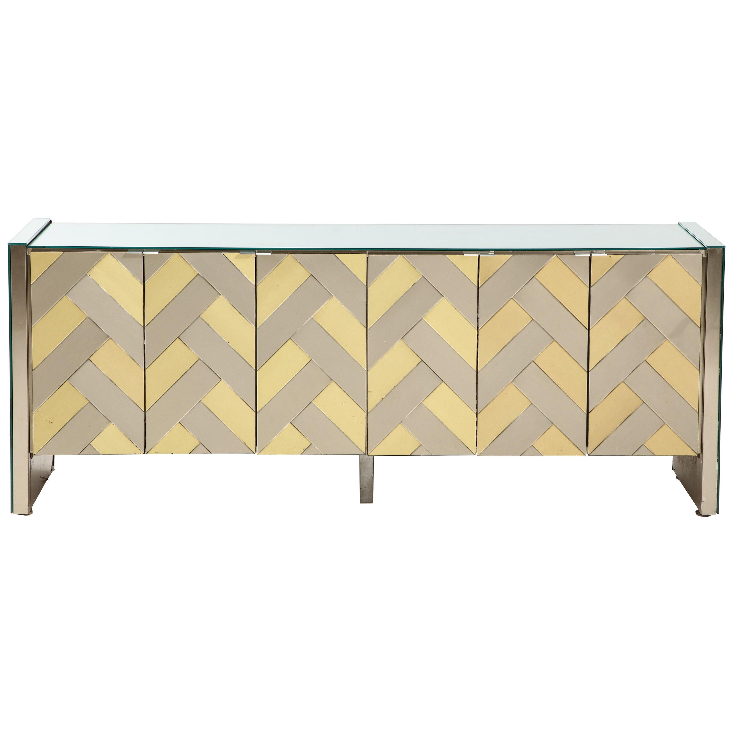 Stunning Brass and Chrome Chevron Cabinet by Ello  
