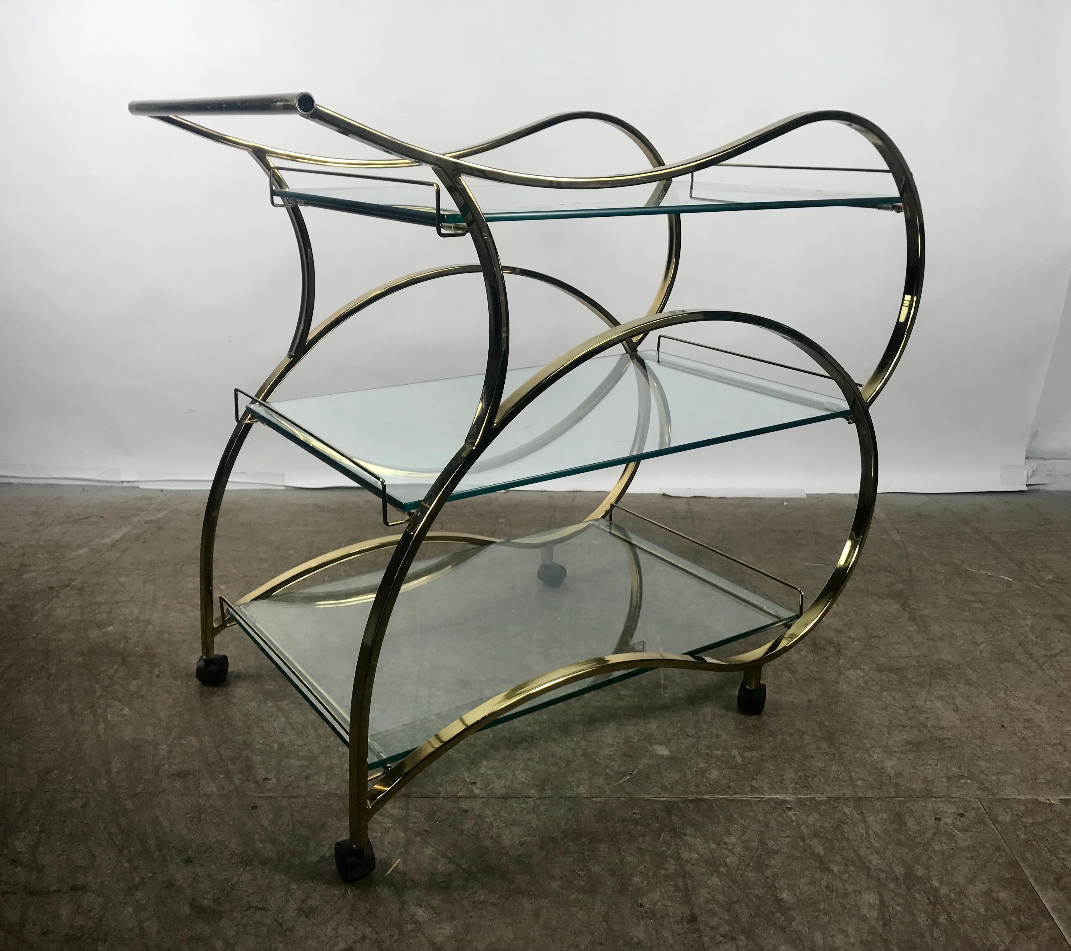 Stunning Brass and Glass Modernist Tea or Bar Cart In Good Condition In Buffalo, NY