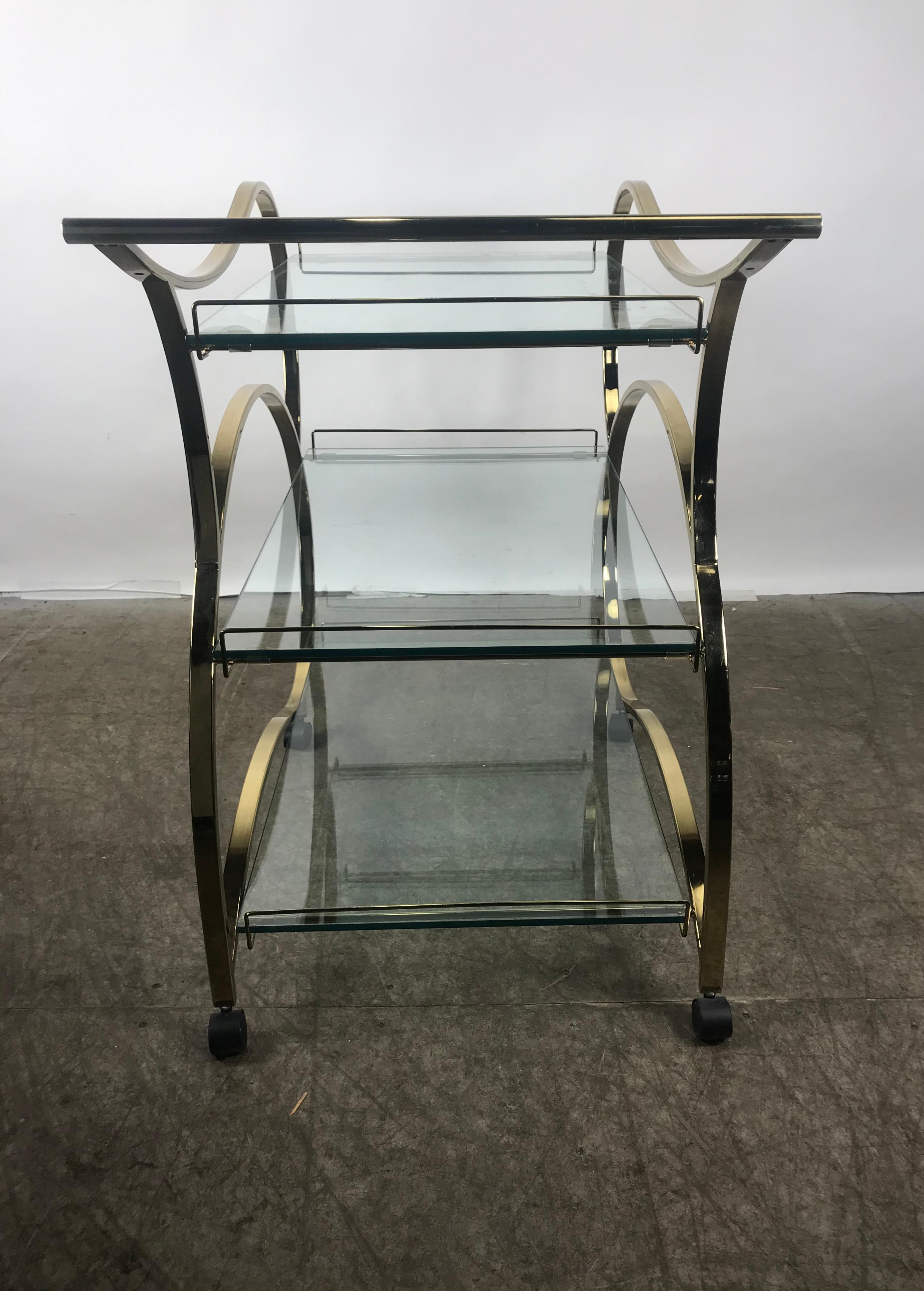 Stunning Brass and Glass Modernist Tea or Bar Cart 1