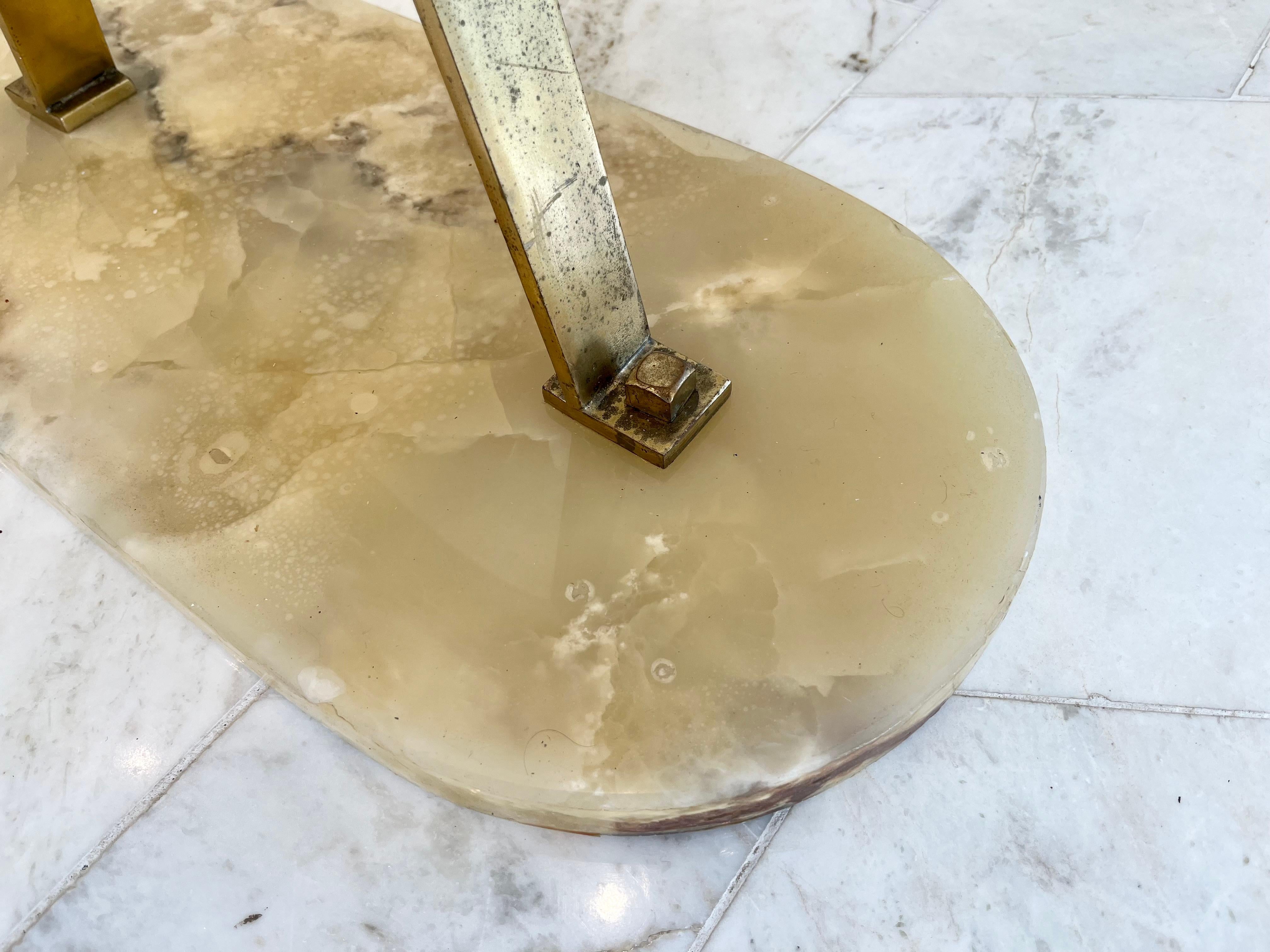 Splendido specchio da terra in ottone e onice, anni '50, Italia in vendita 7