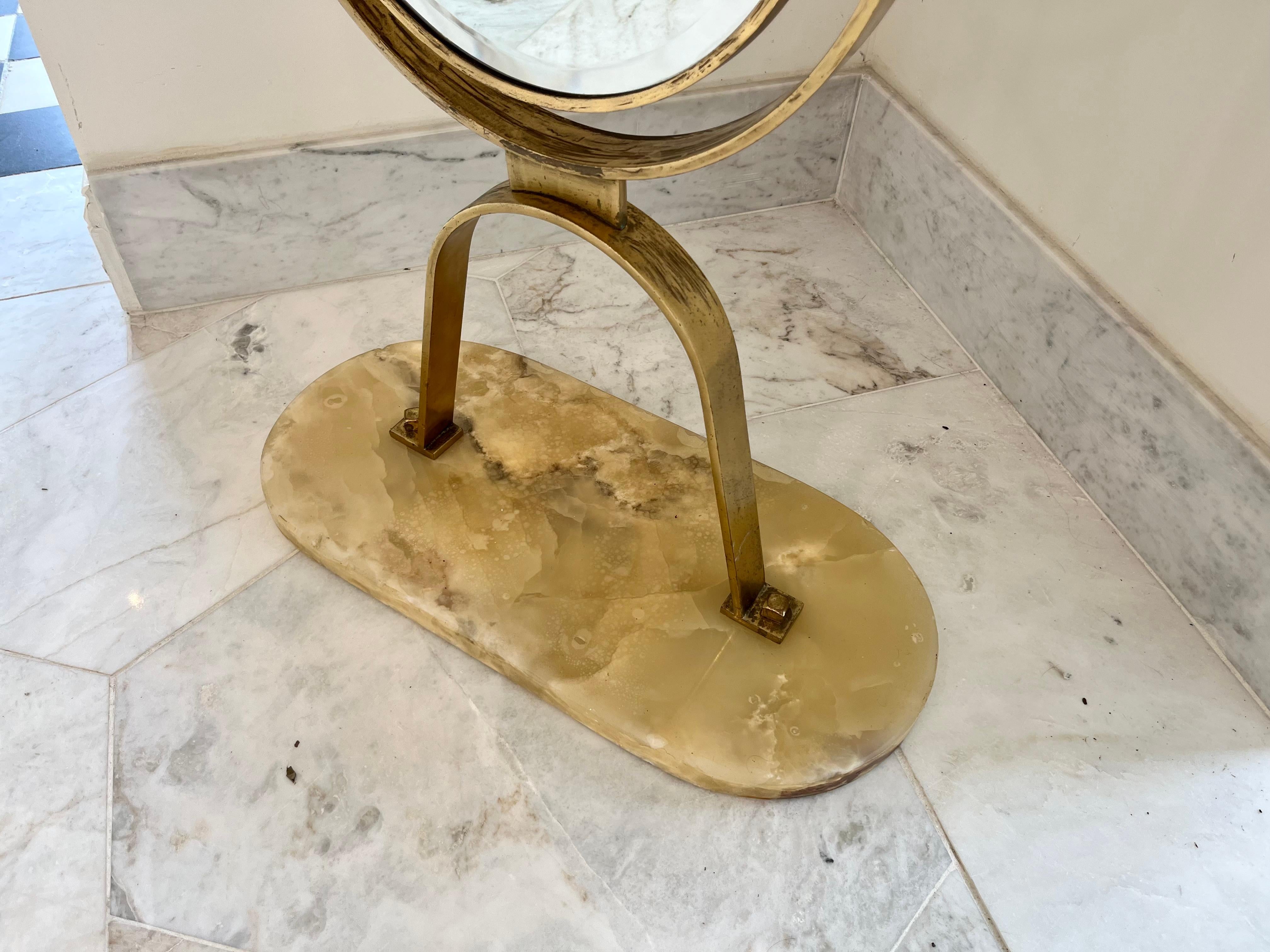 Splendido specchio da terra in ottone e onice, anni '50, Italia in vendita 9