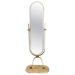 Stunning Brass and Onyx Standing Floor Mirror, 1950s, Italy