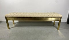 Stunning Brass and Tufted Top Bench, Manner of Karl Springer