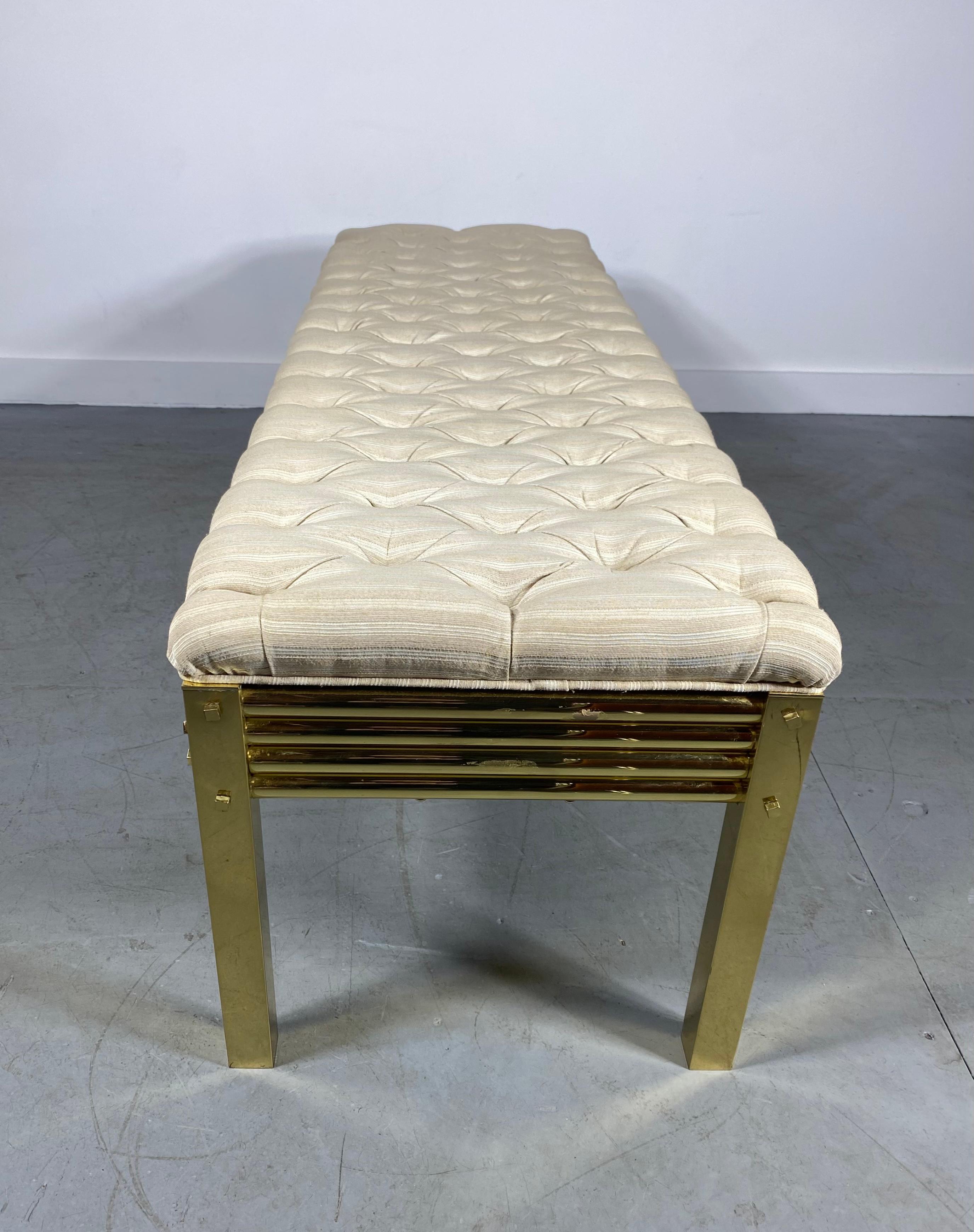 American Stunning Brass and Tufted Top Bench, Manner of Karl Springer For Sale