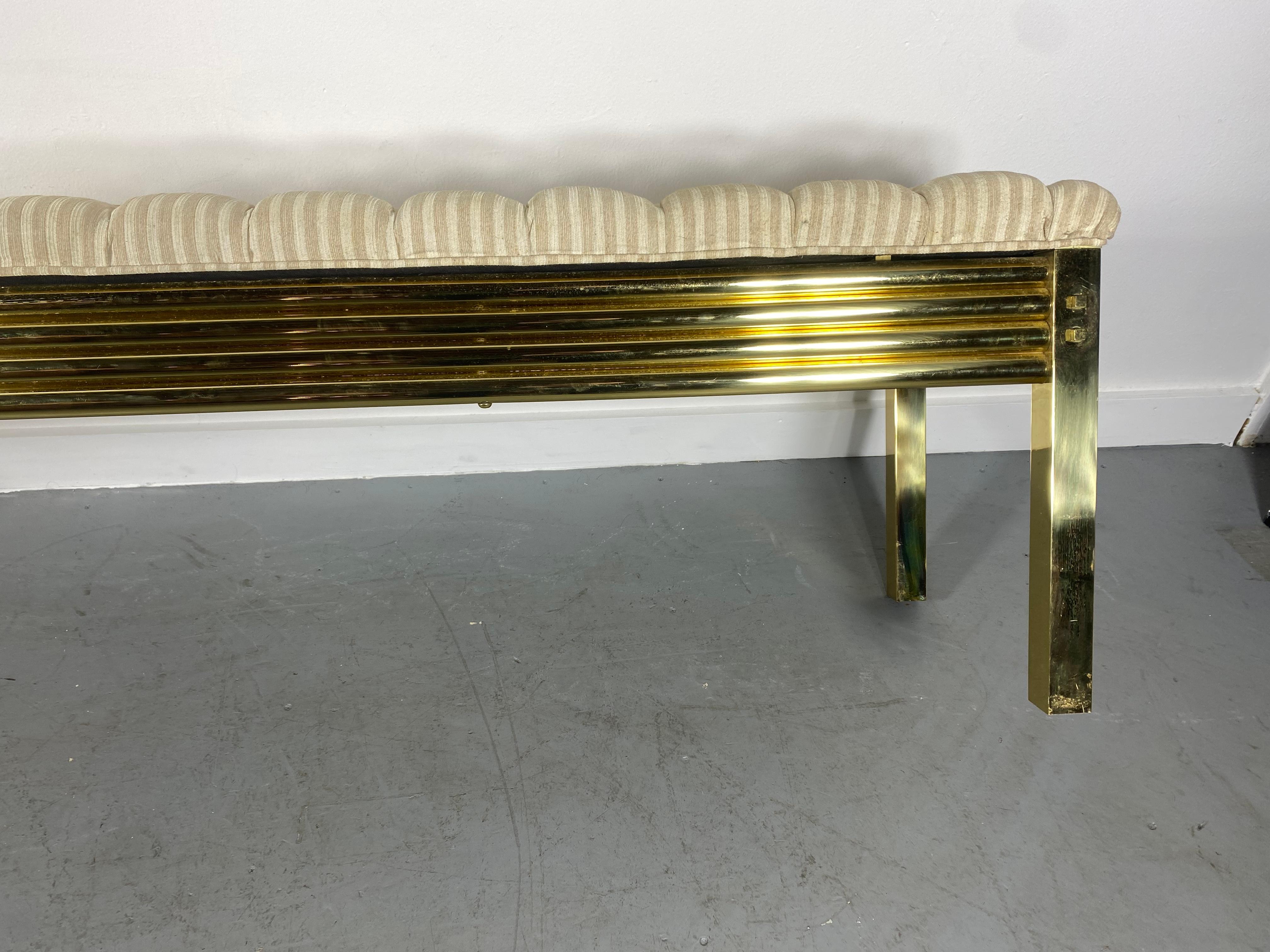 Stunning Brass and Tufted Top Bench, Manner of Karl Springer In Good Condition For Sale In Buffalo, NY