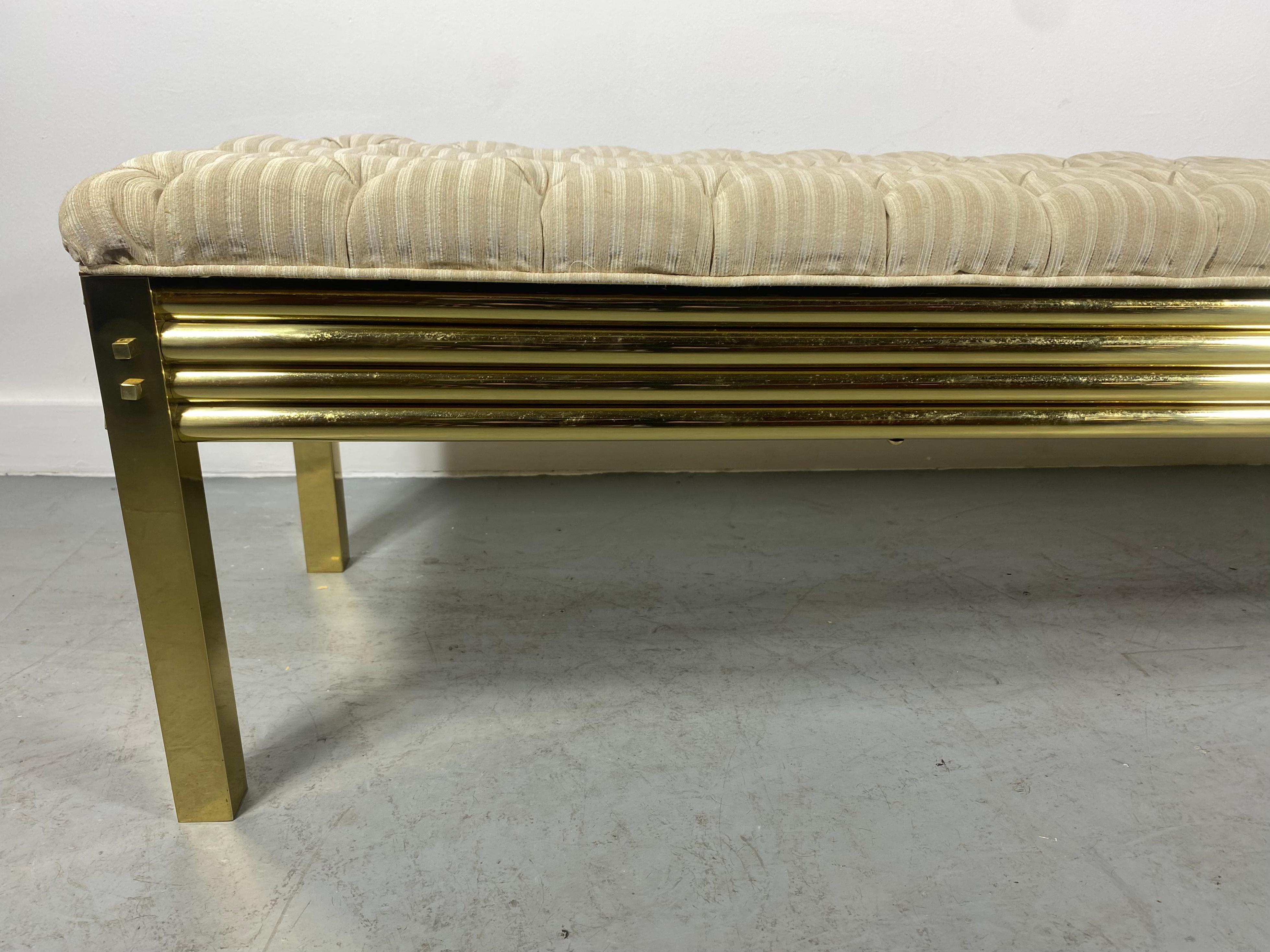 Stunning Brass and Tufted Top Bench, Manner of Karl Springer For Sale 1