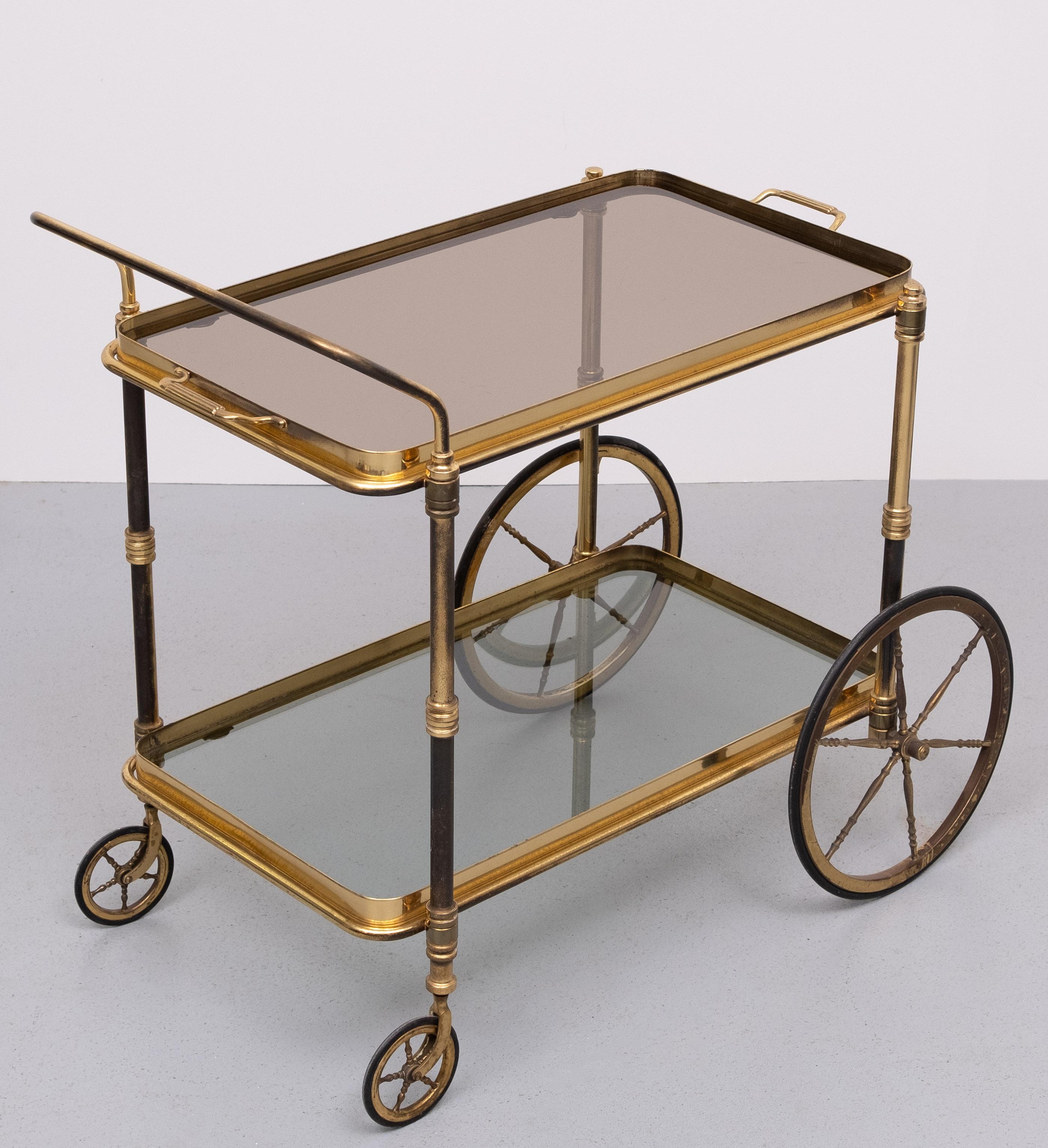 Hollywood Regency Stunning Brass Bar Trolley 1950s France For Sale
