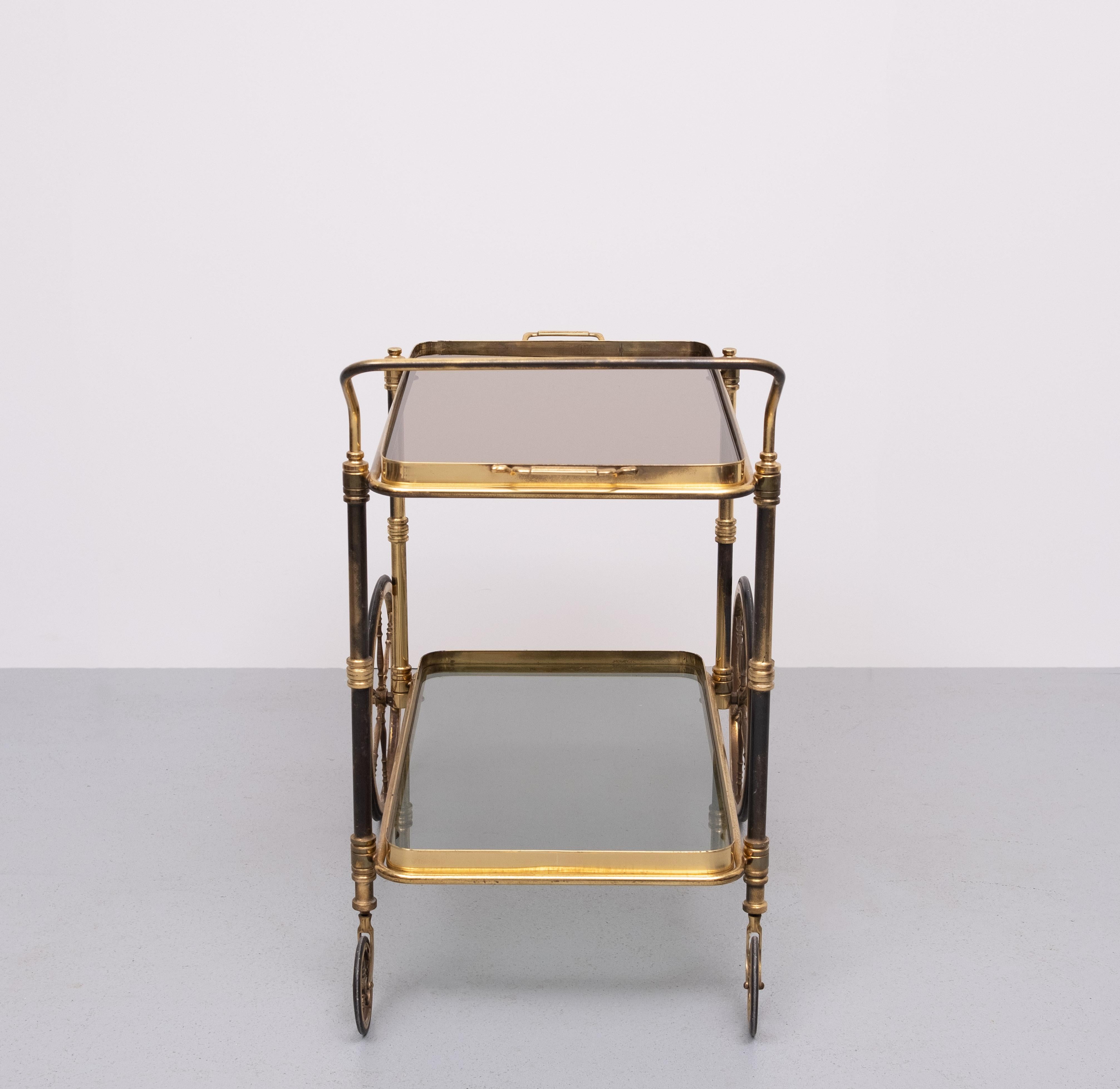 French Stunning Brass Bar Trolley 1950s France For Sale