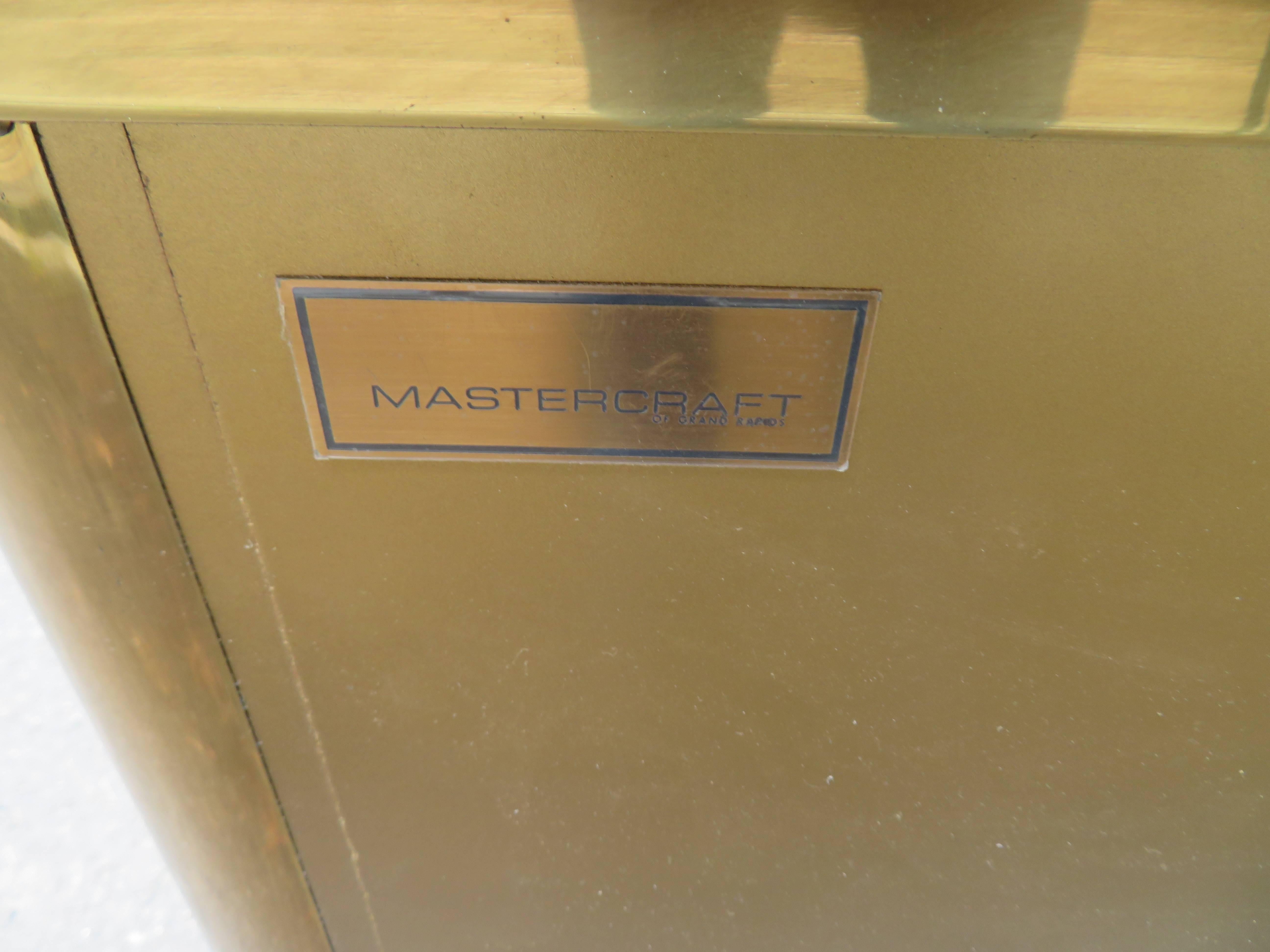 Stunning Brass Burled Mastercraft Credenza Buffet Mid-Century Modern For Sale 9