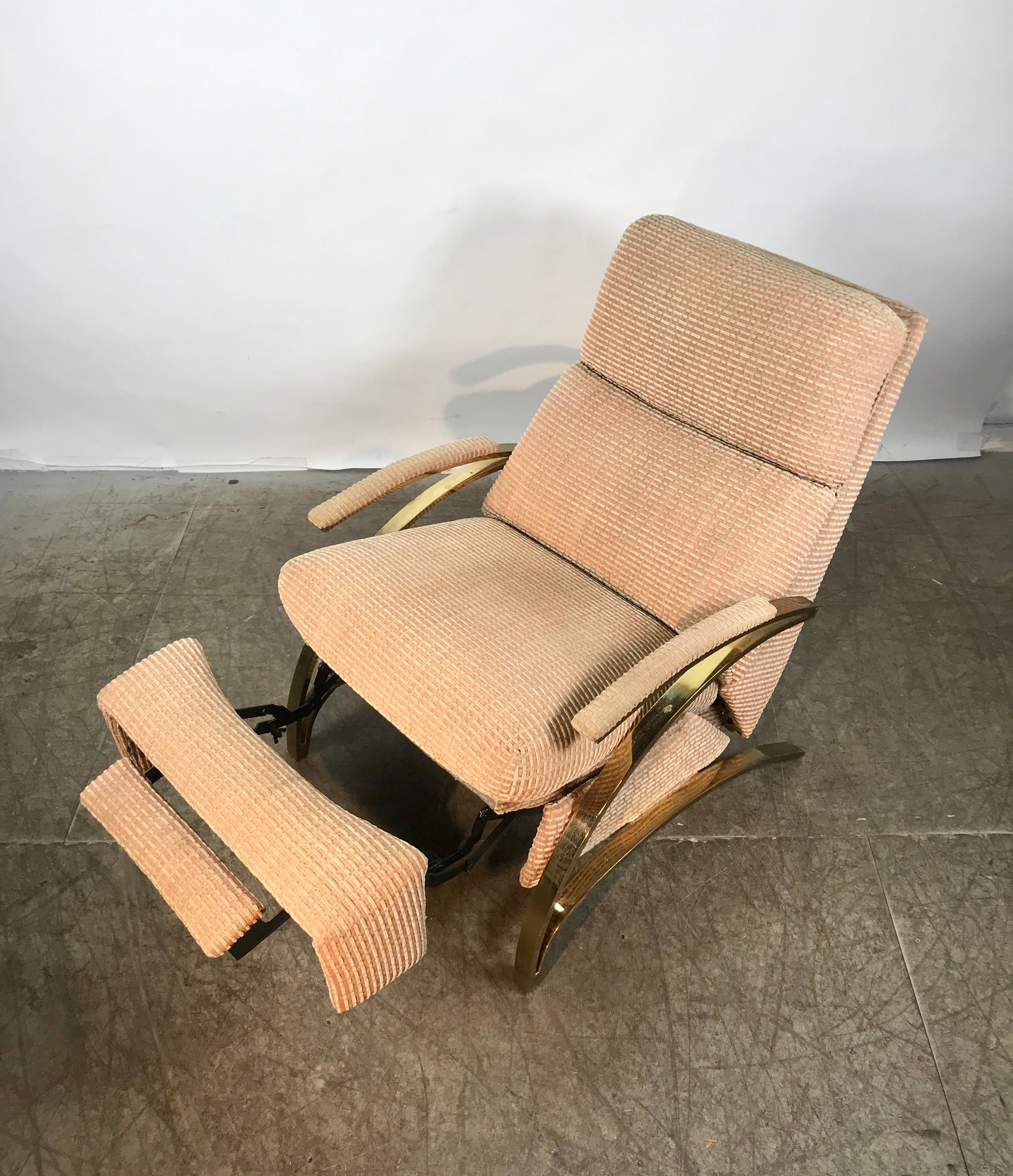 Stunning Brass Cantilever Recliner Lounge Chair, after Milo Baughman 1