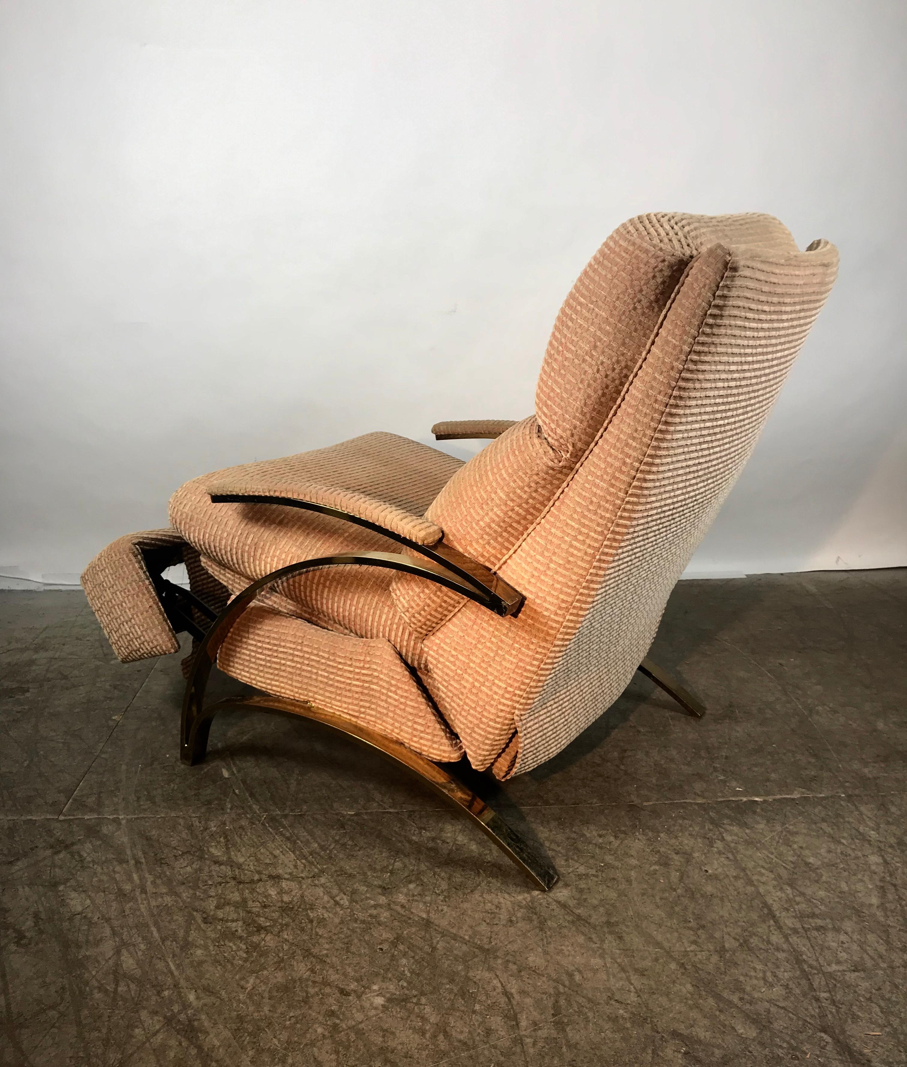 Stunning Brass Cantilever Recliner Lounge Chair, after Milo Baughman 2