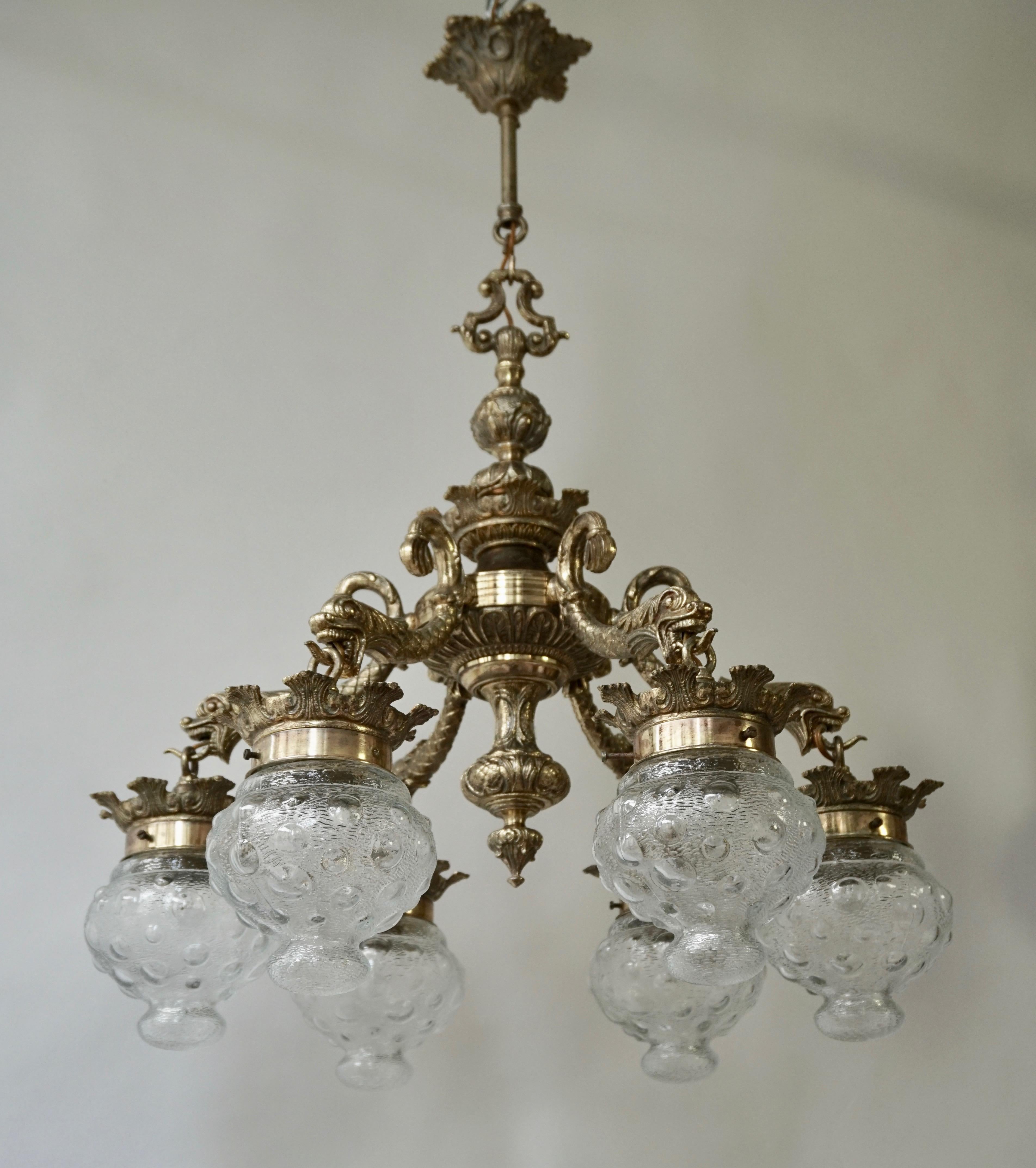 Stunning Brass Chandelier in Gothic or Medieval Style with Dragon Sculptures For Sale 1