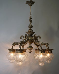 Stunning Brass Chandelier in Gothic or Medieval Style with Dragon Sculptures