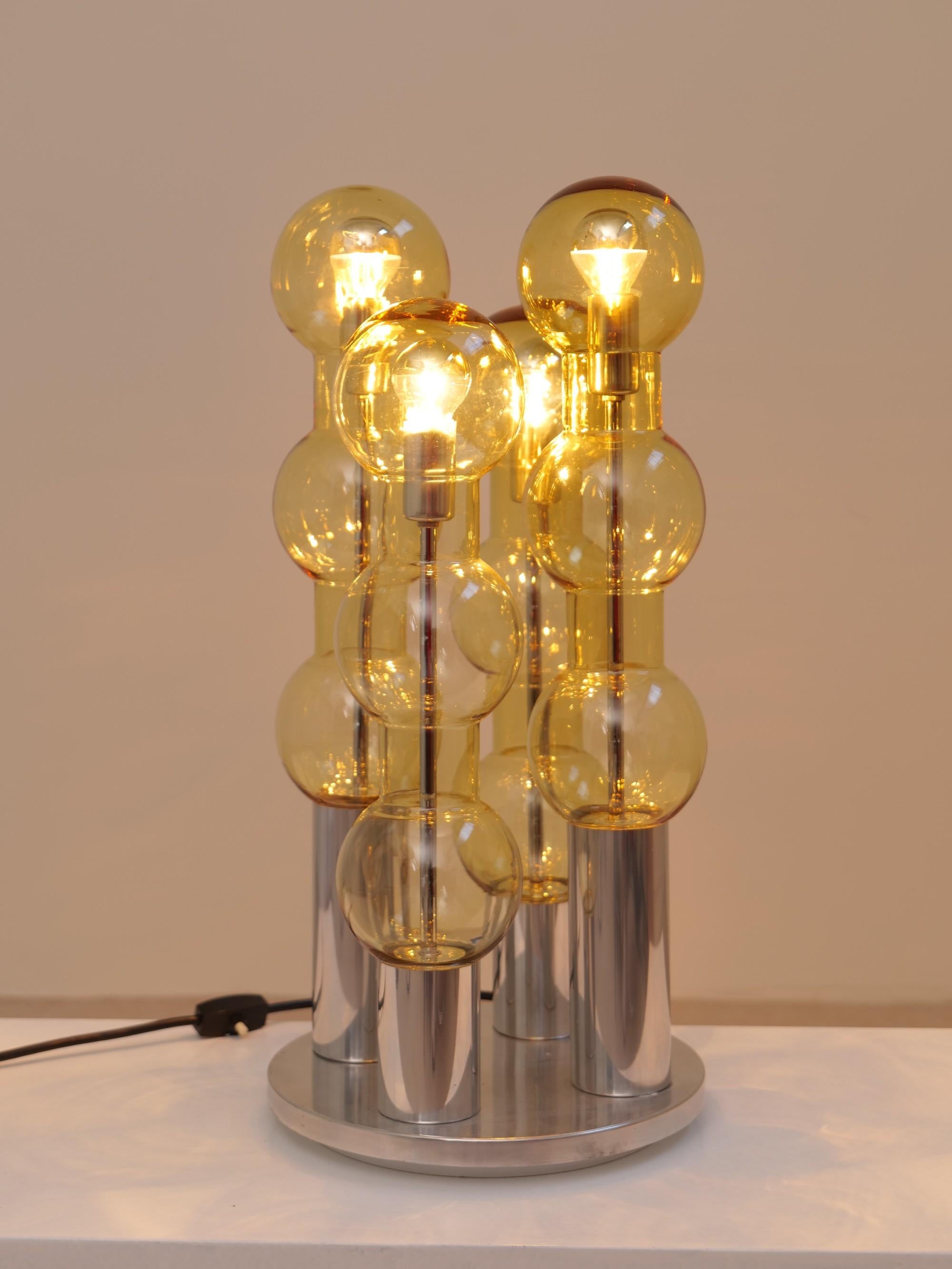 Metallo splendida lampada in ottone e vetro cromato di Doria - Germania anni '70 in vendita