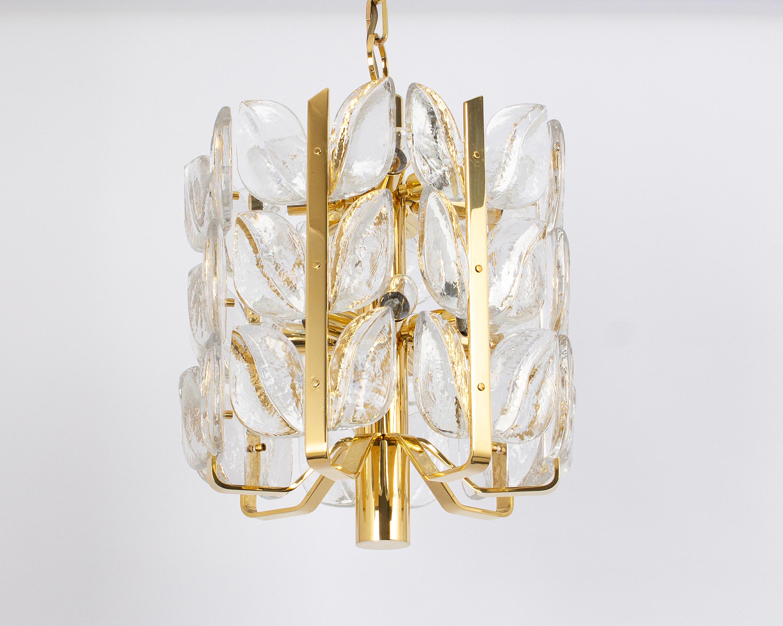 Mid-Century Modern Stunning Brass, Crystal Glass Chandelier Florida, Kalmar, Austria, 1970