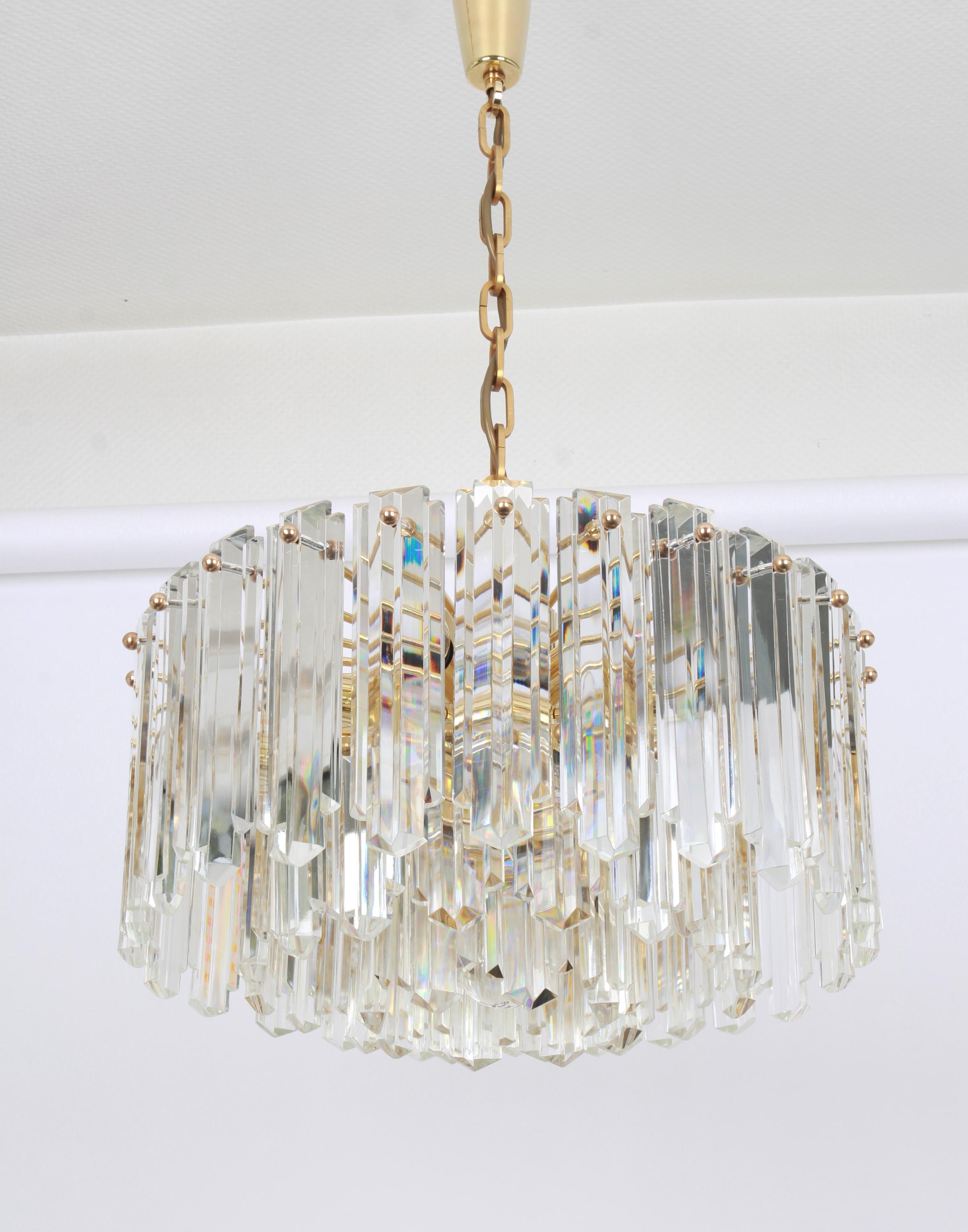 Austrian Stunning Brass, Crystal Glass Light Fixture Floria, Kalmar, Austria, 1970 For Sale