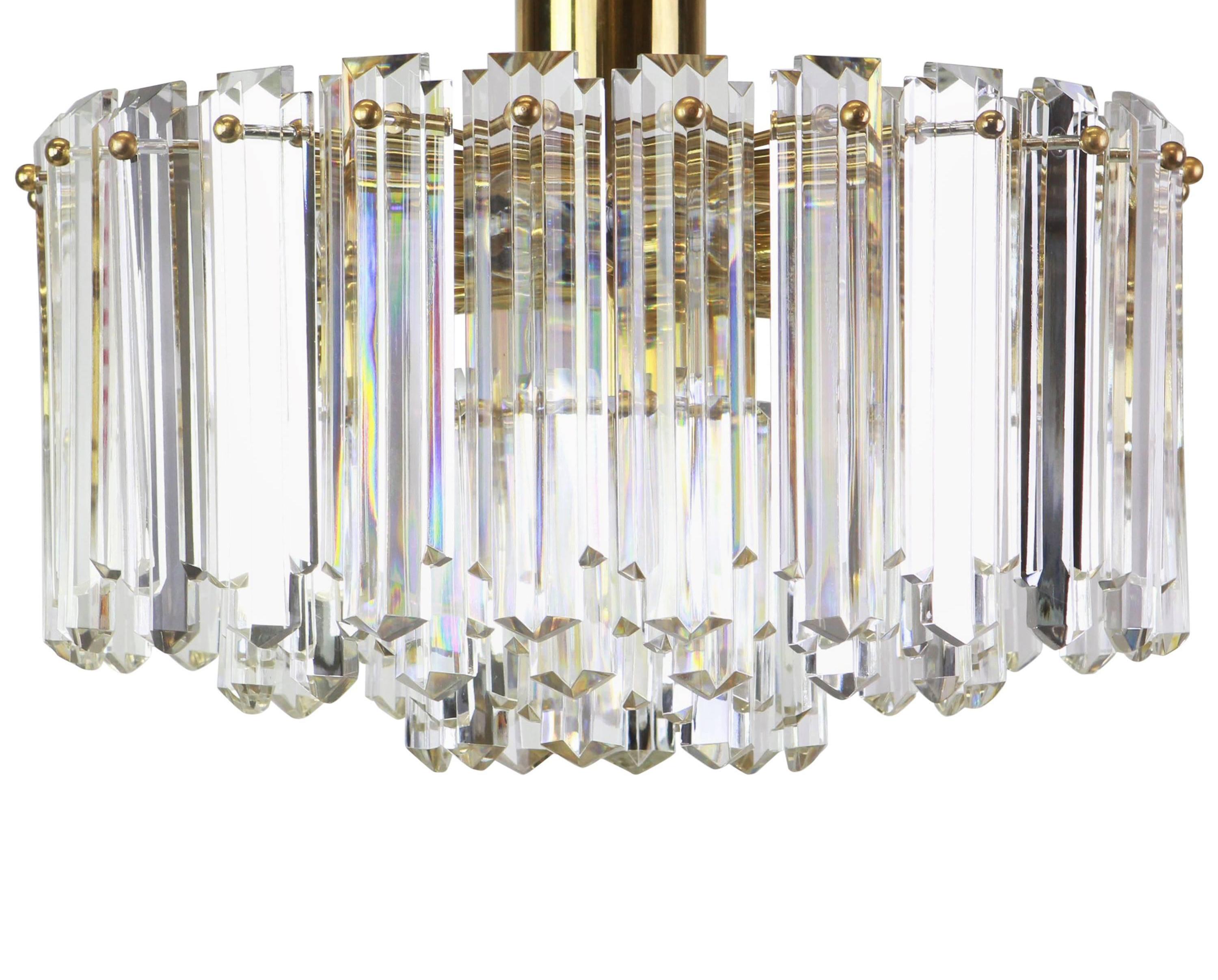 Late 20th Century Stunning Brass, Crystal Glass Light Fixture Floria, Kalmar, Austria, 1970 For Sale