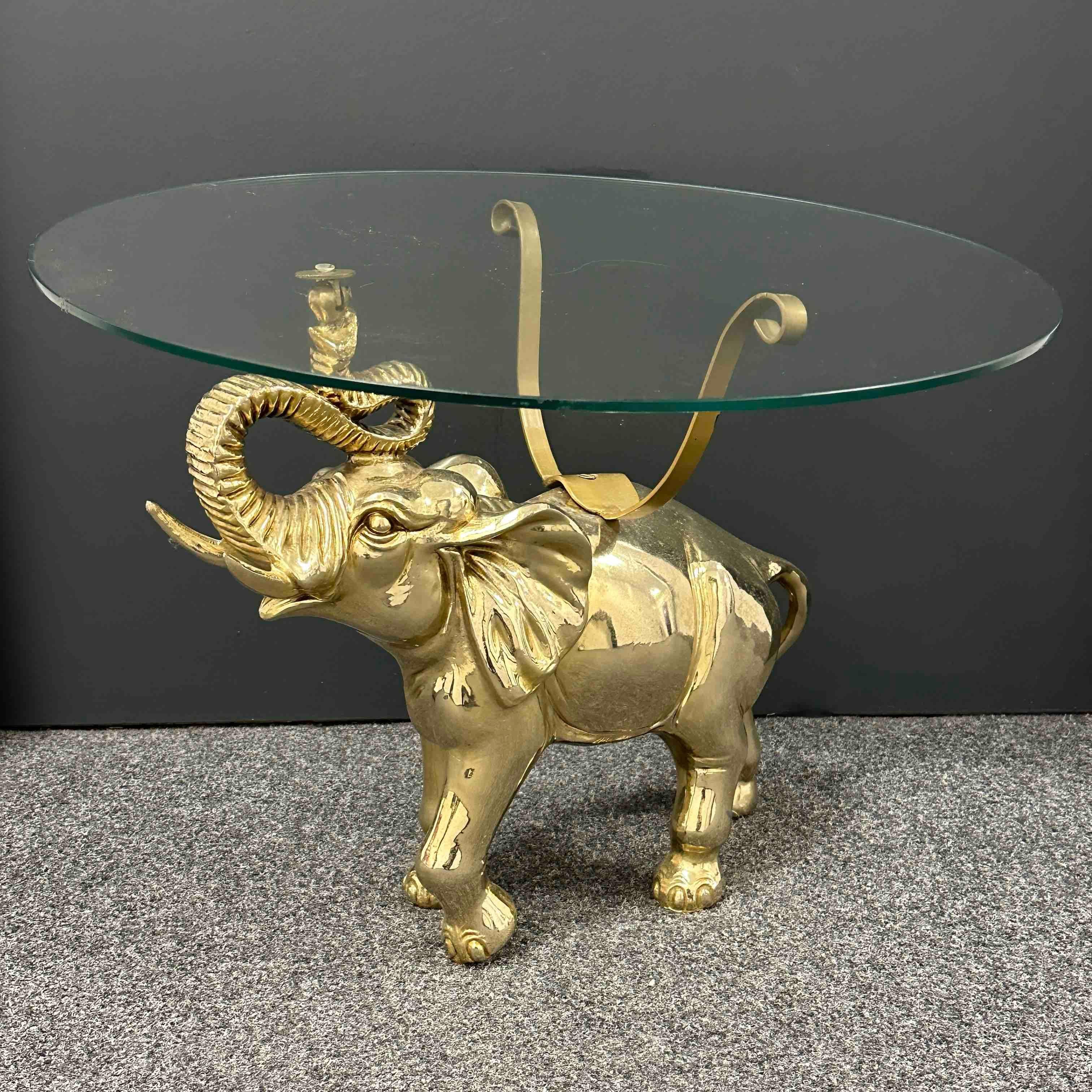 Italian Stunning Brass Elephant Hollywood Regency Side End Table, European, 1960s For Sale
