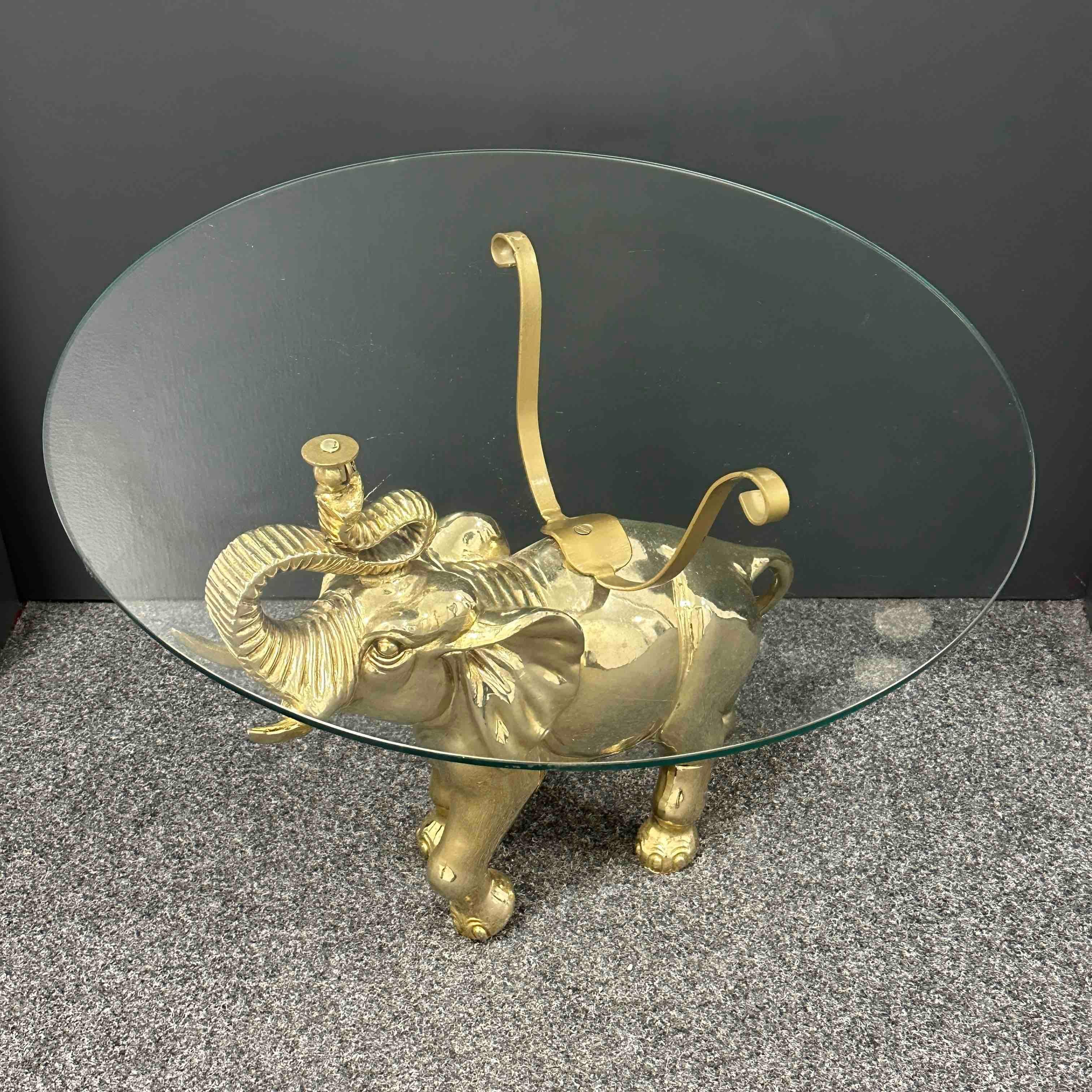 Gilt Stunning Brass Elephant Hollywood Regency Side End Table, European, 1960s For Sale