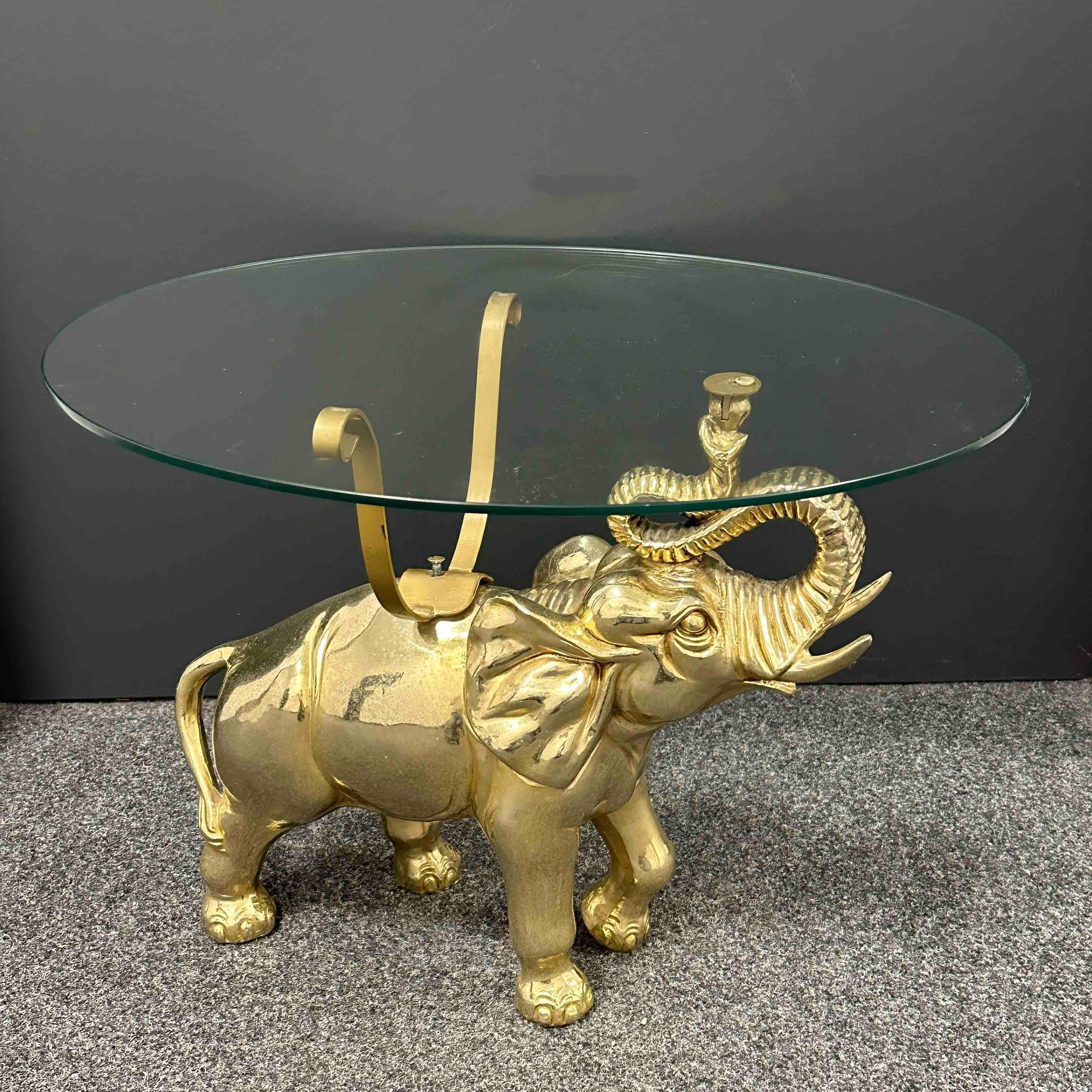 Stunning Brass Elephant Hollywood Regency Side End Table, European, 1960s For Sale 1