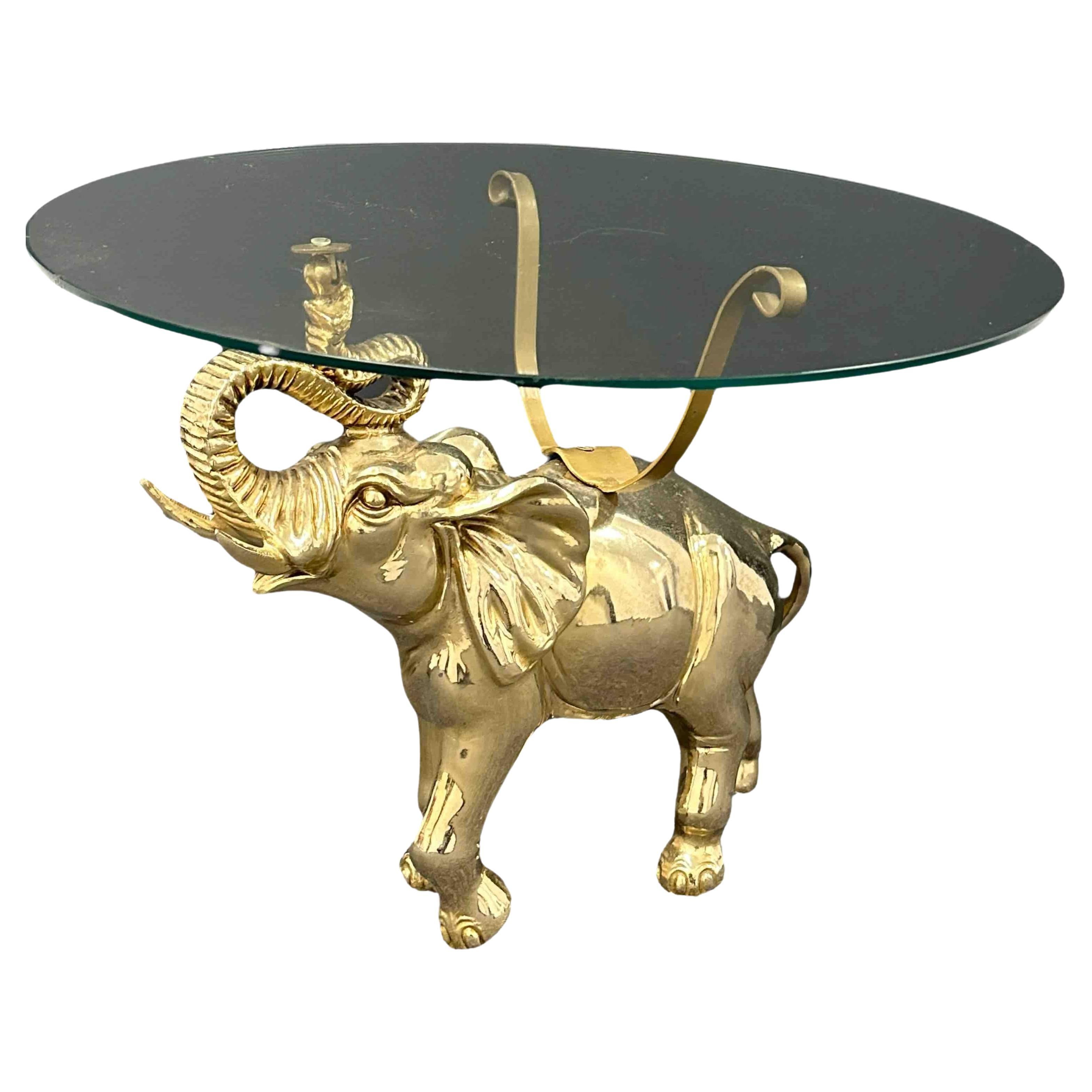 Stunning Brass Elephant Hollywood Regency Side End Table, European, 1960s For Sale