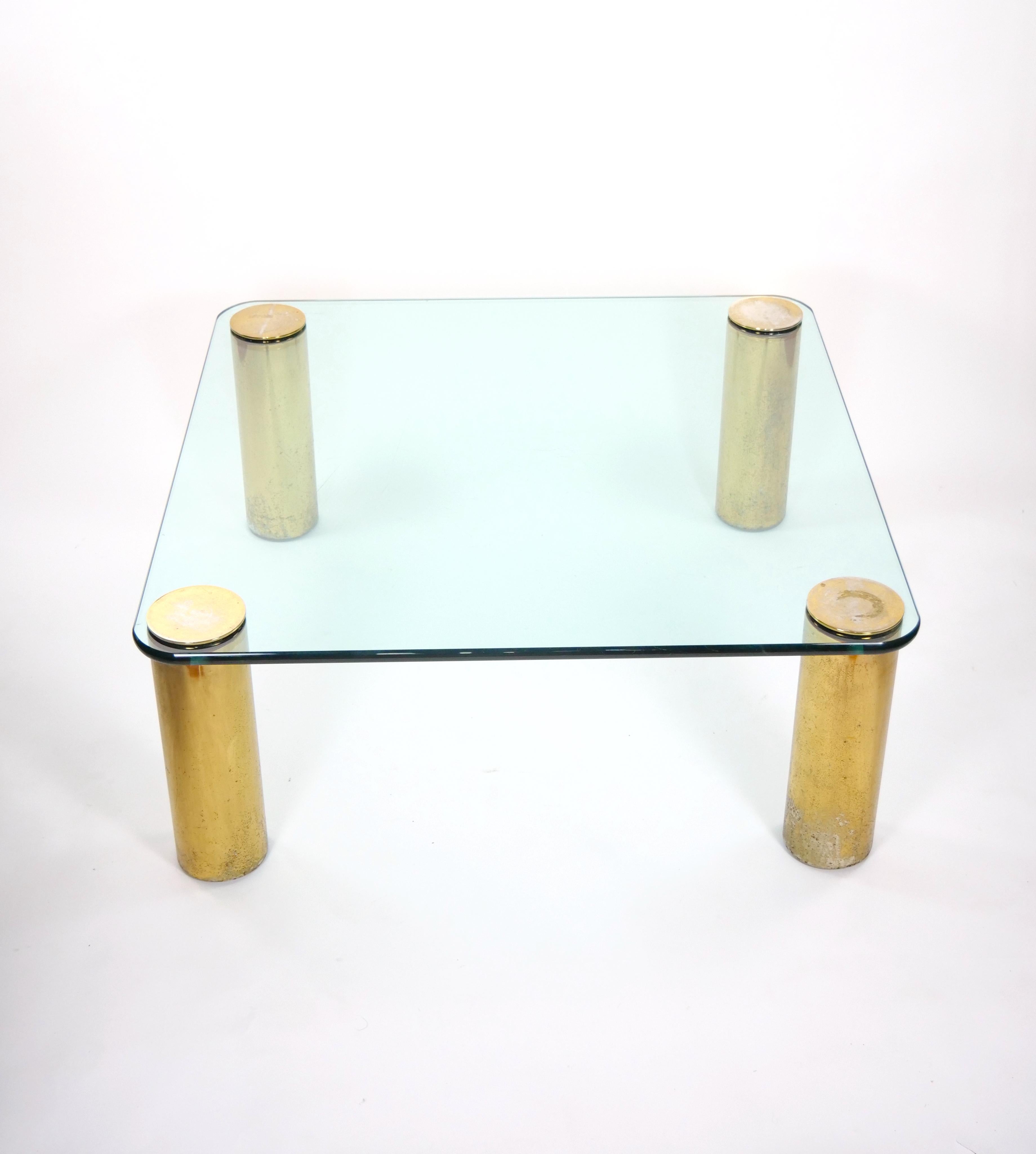 Mid-Century Modern Stunning Brass  Feet  Glass Top Cocktail Table ( Attr. ) Pace Collection For Sale