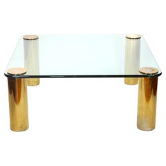 Retro Stunning Brass  Feet  Glass Top Cocktail Table ( Attr. ) Pace Collection