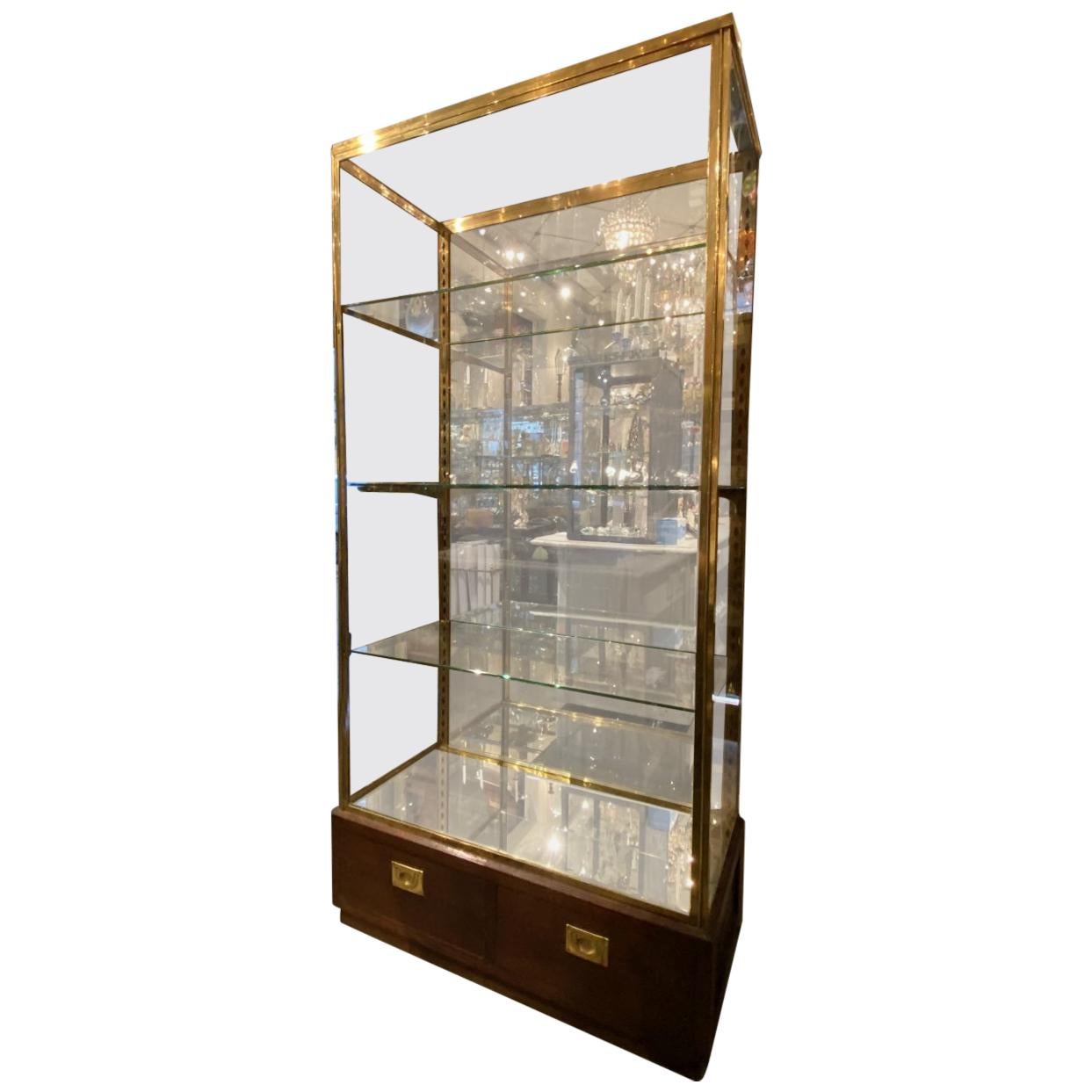 Stunning Brass, Glass and Wood Display Cabinet