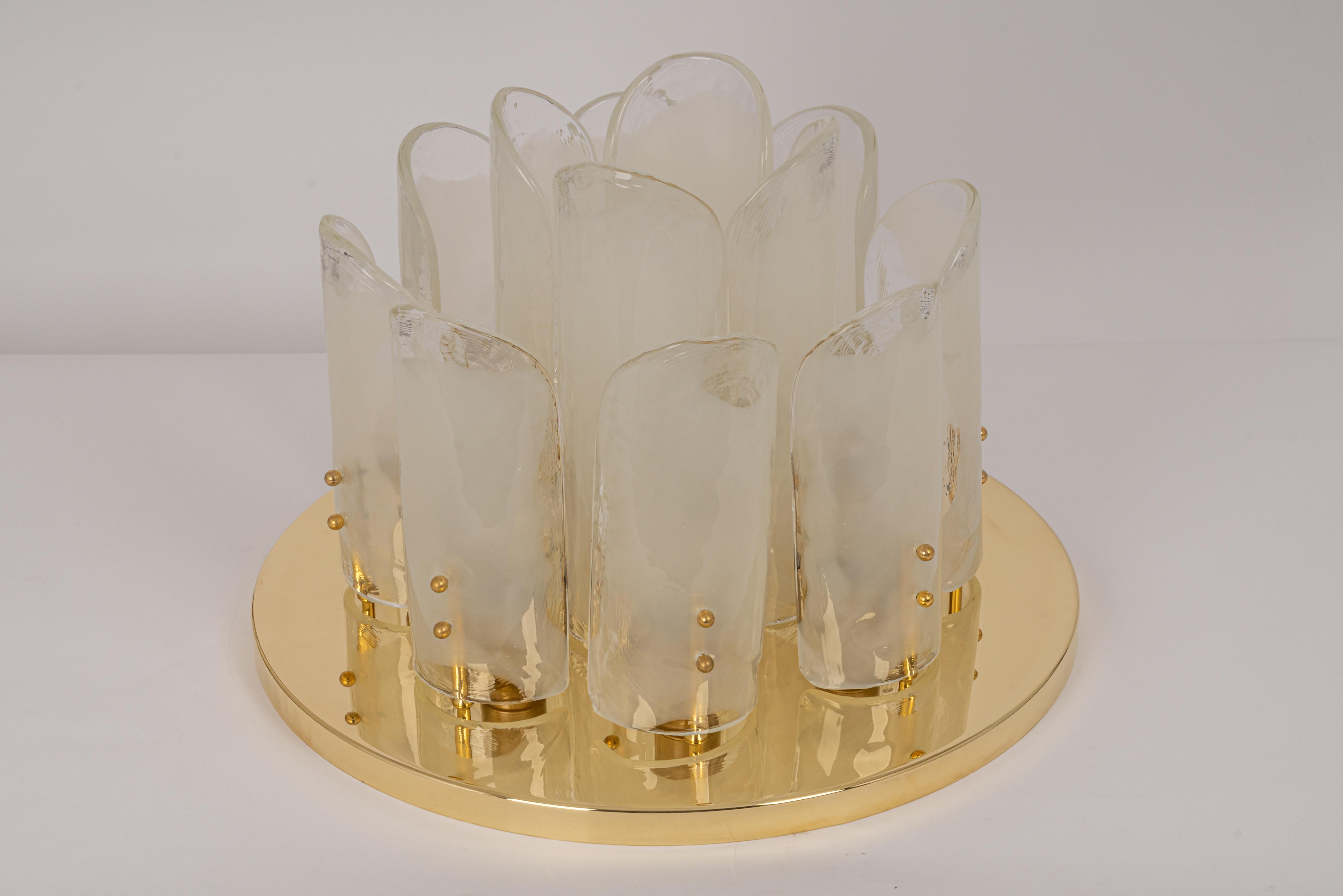 Mid-Century Modern Stunning Brass, Murano Glass Light Fixture, Kalmar, Austria, 1970 For Sale